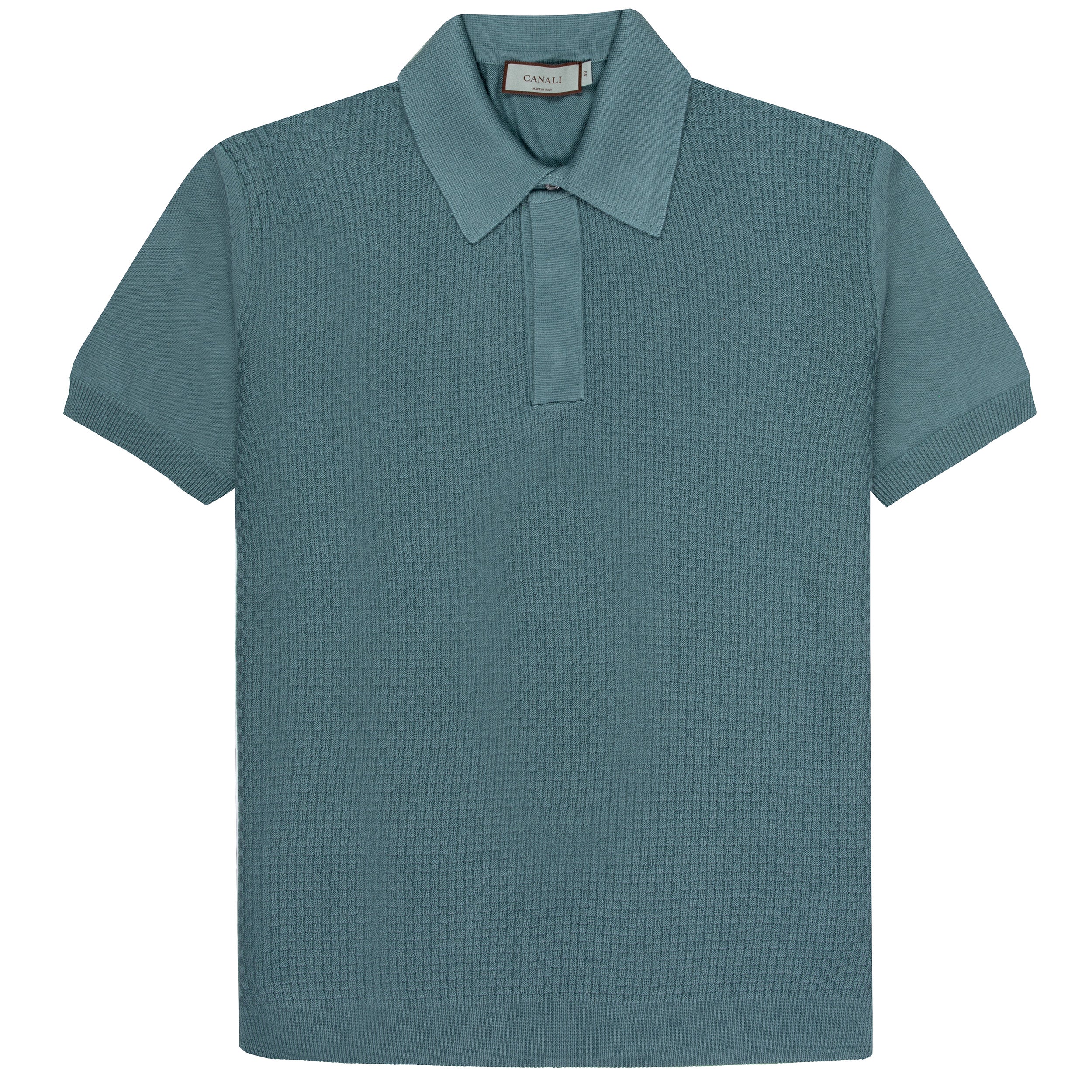 Canali Textured Knitted Polo Sky Blue