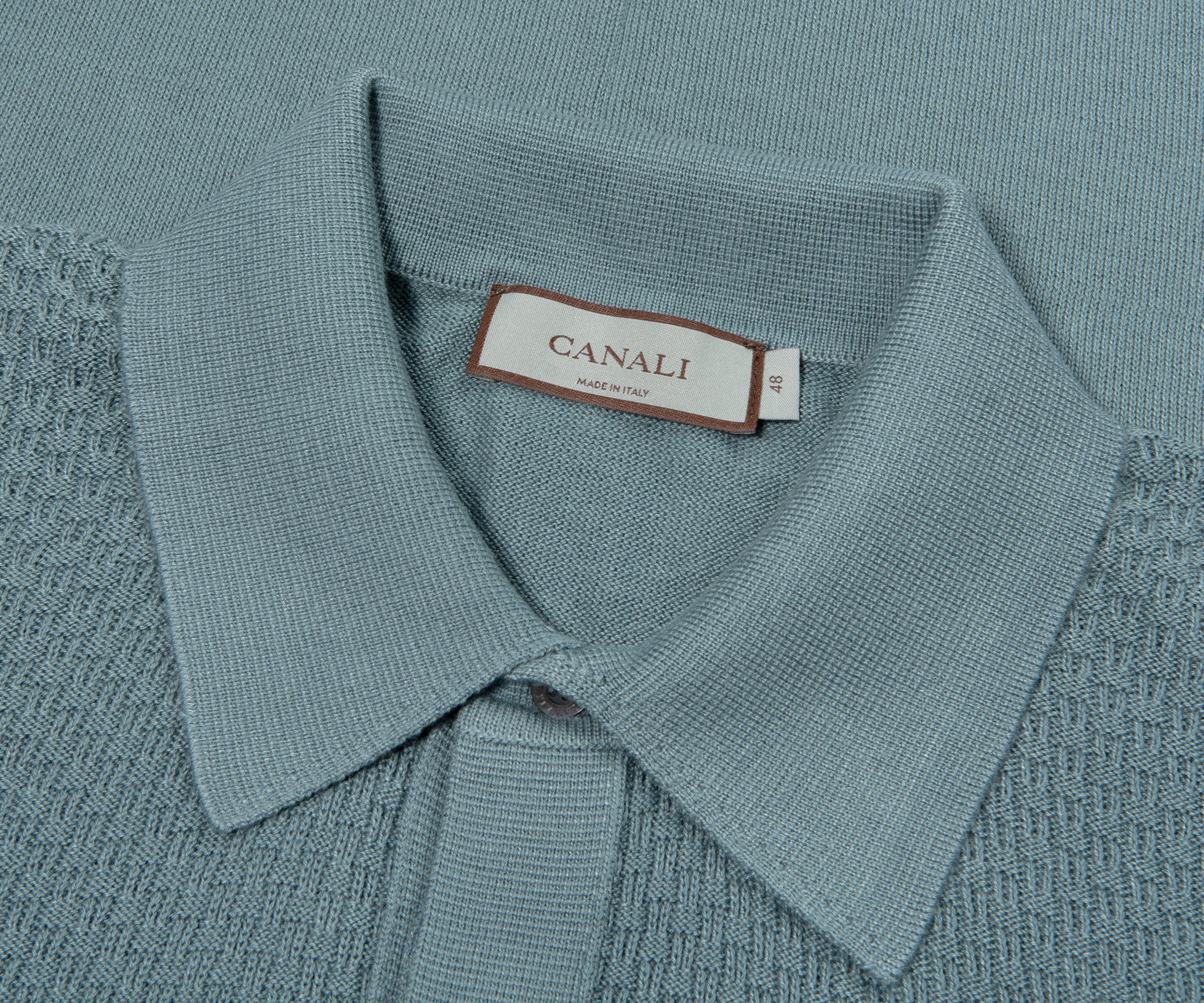 Canali Textured Knitted Polo Sky Blue - Image 2