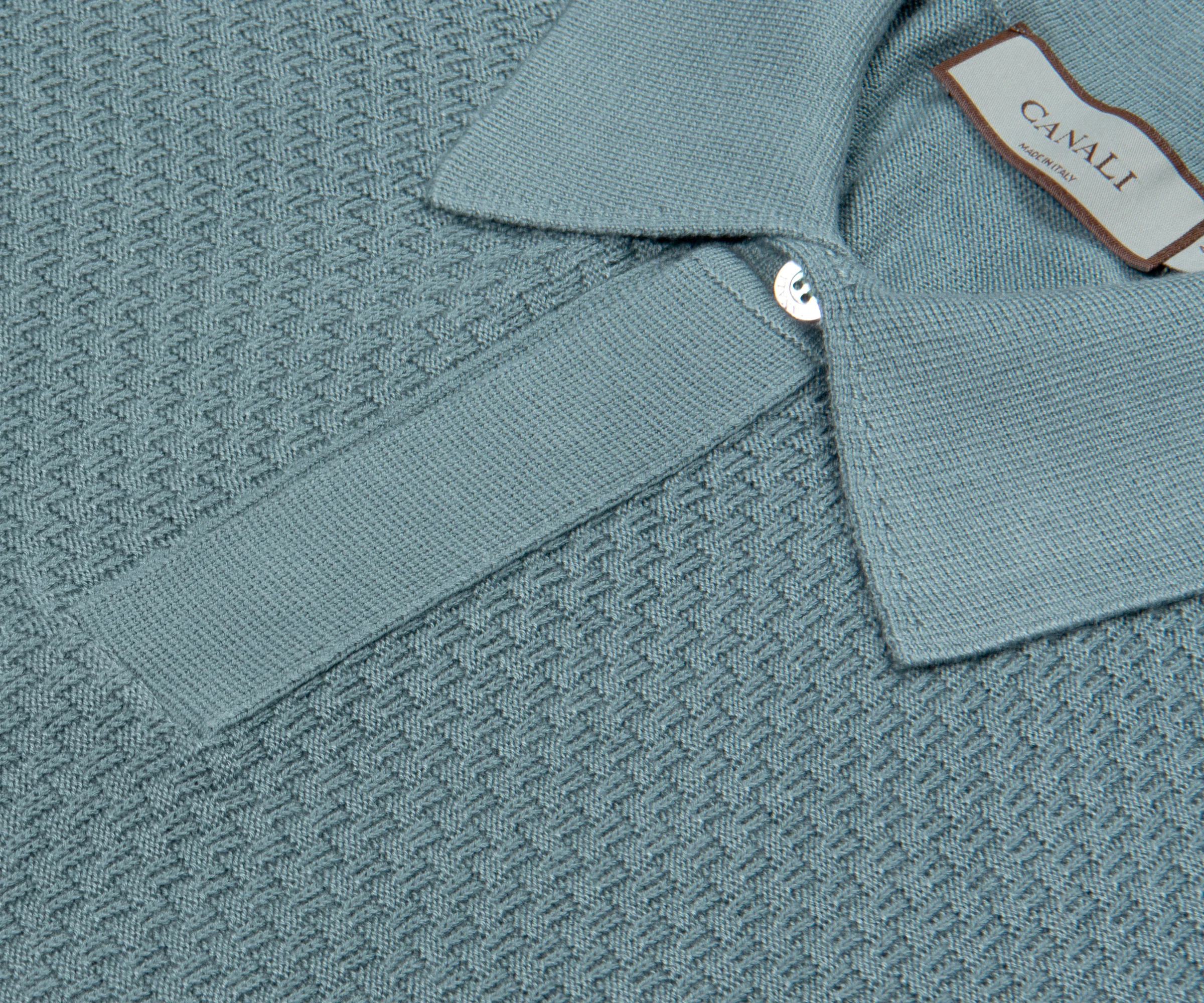 Canali Textured Knitted Polo Sky Blue - Image 3