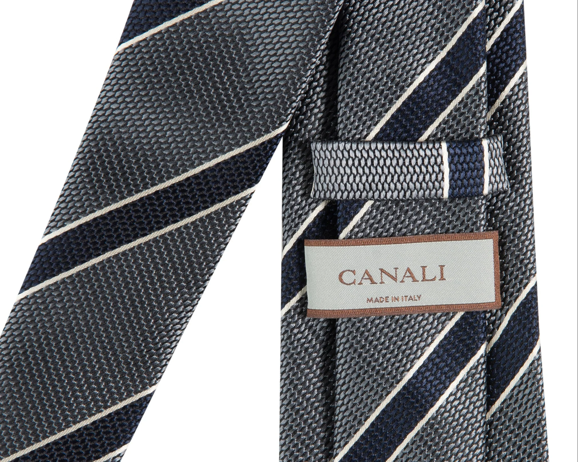 Canali Diagonal Bar Stripe Tie Grey/Navy - Image 2