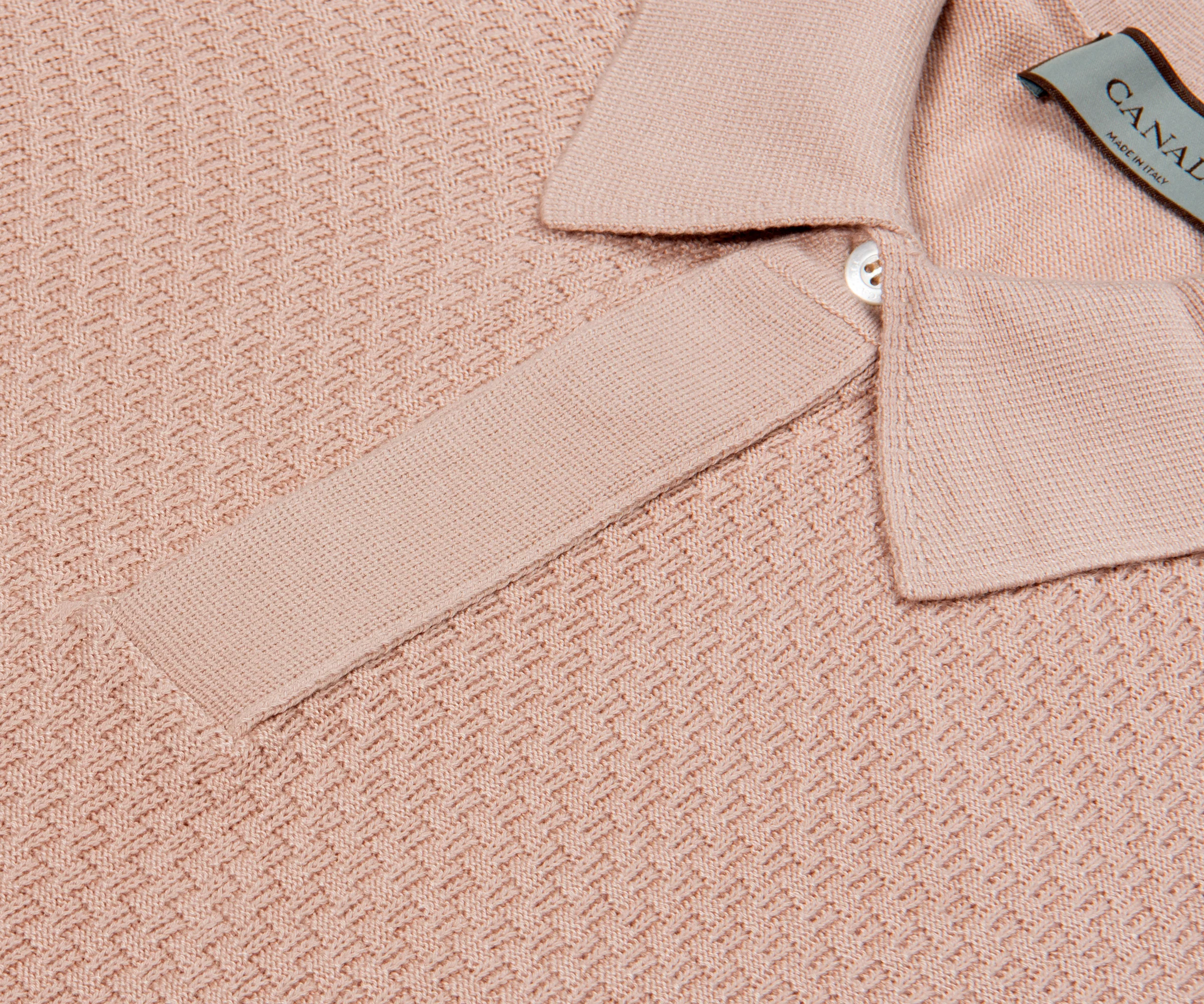 Canali Textured Knitted Polo Sky Pink - Image 4