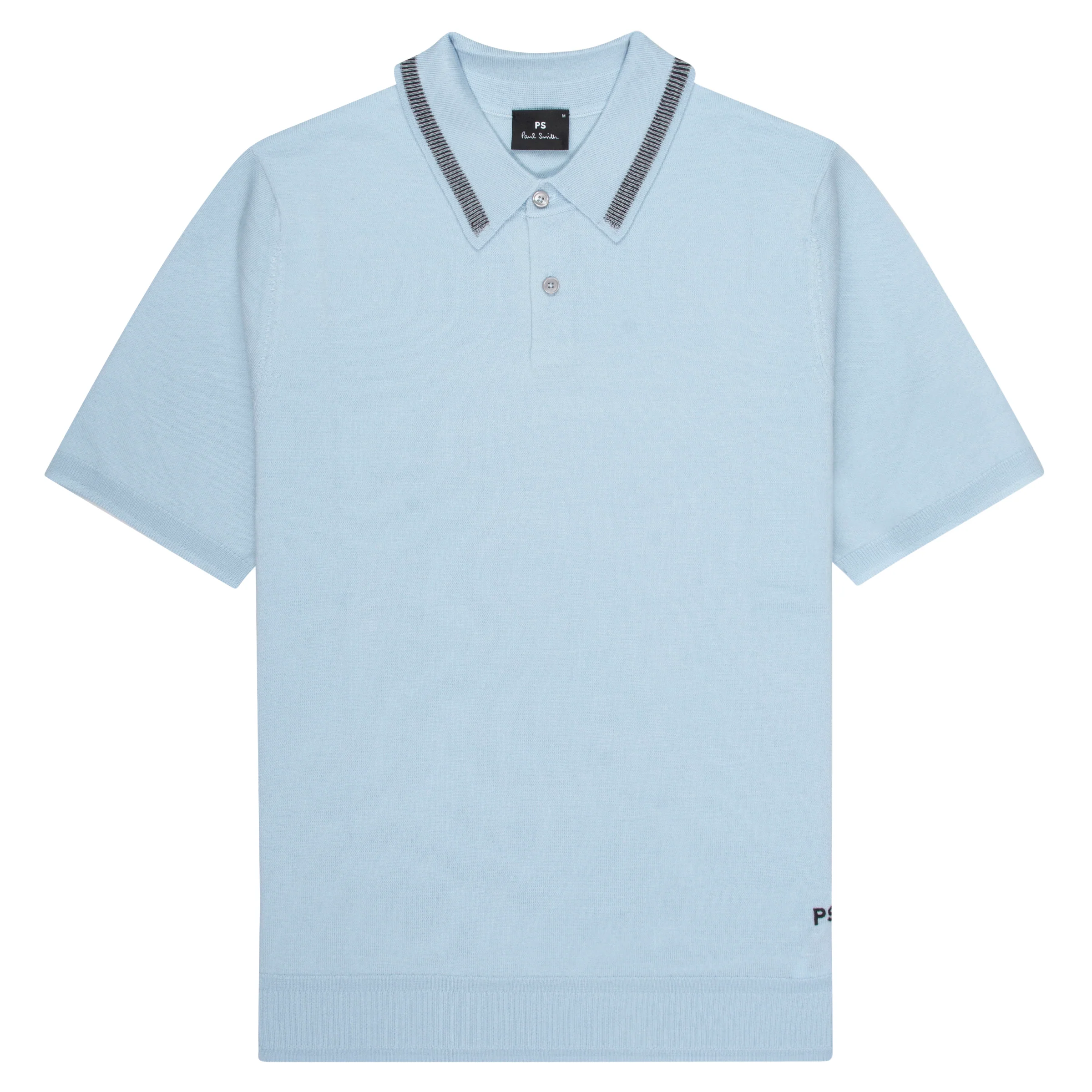 Paul Smith PS SS25 Merino Wool Stitch Detailed Collar Polo Light Blue