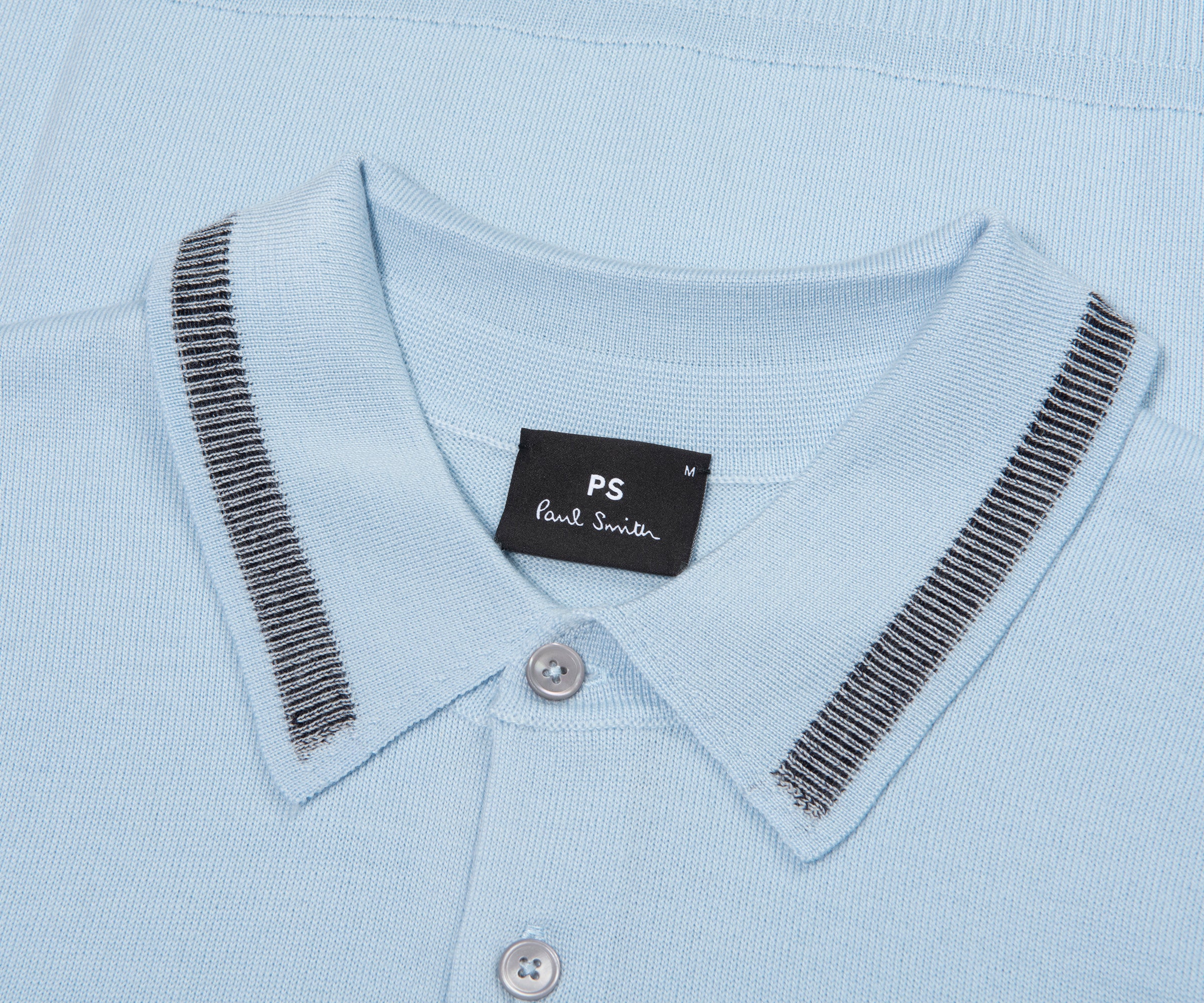 Paul Smith PS SS25 Merino Wool Stitch Detailed Collar Polo Light Blue - Image 2