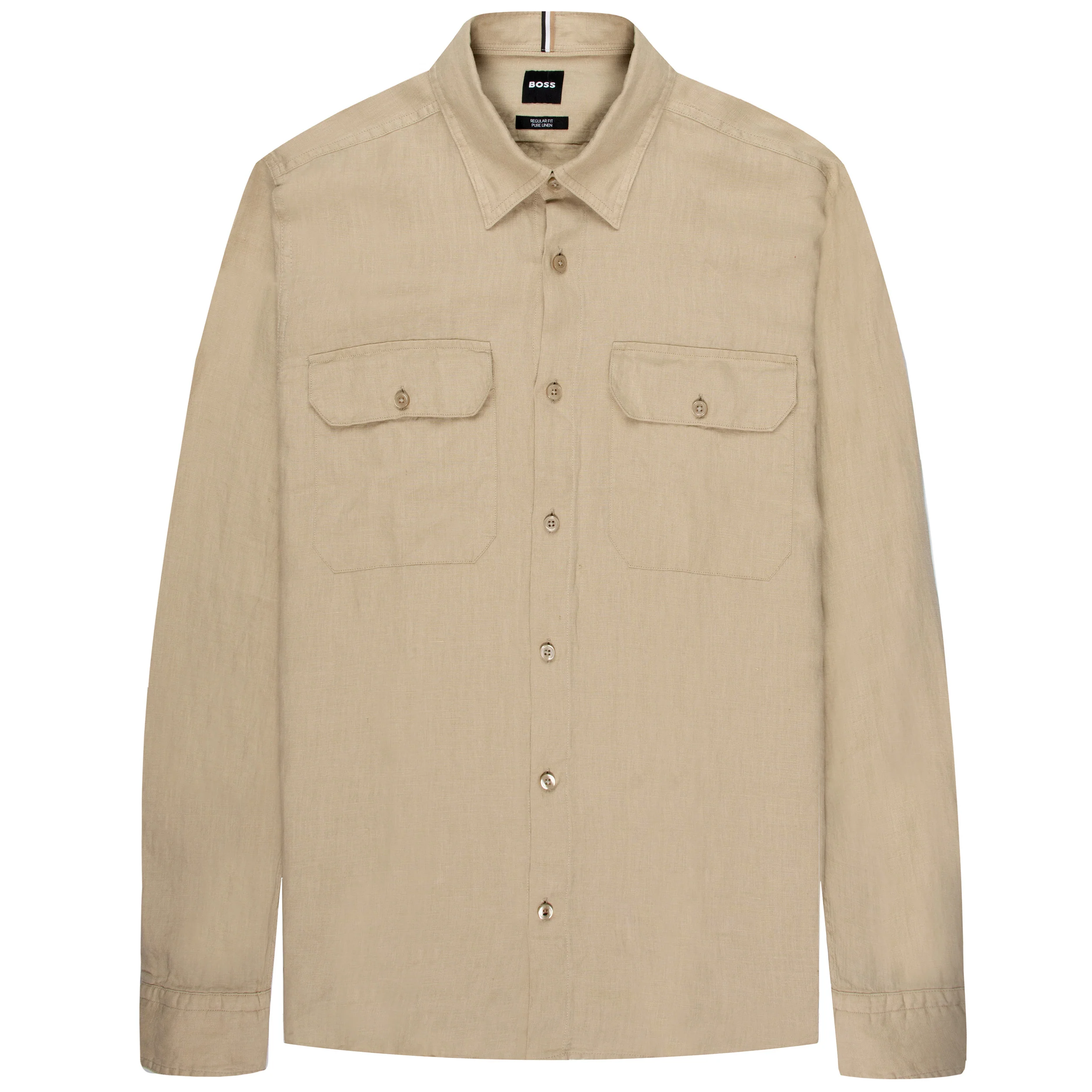 BOSS H-Liam Linen Double Pocket LS Shirt Beige