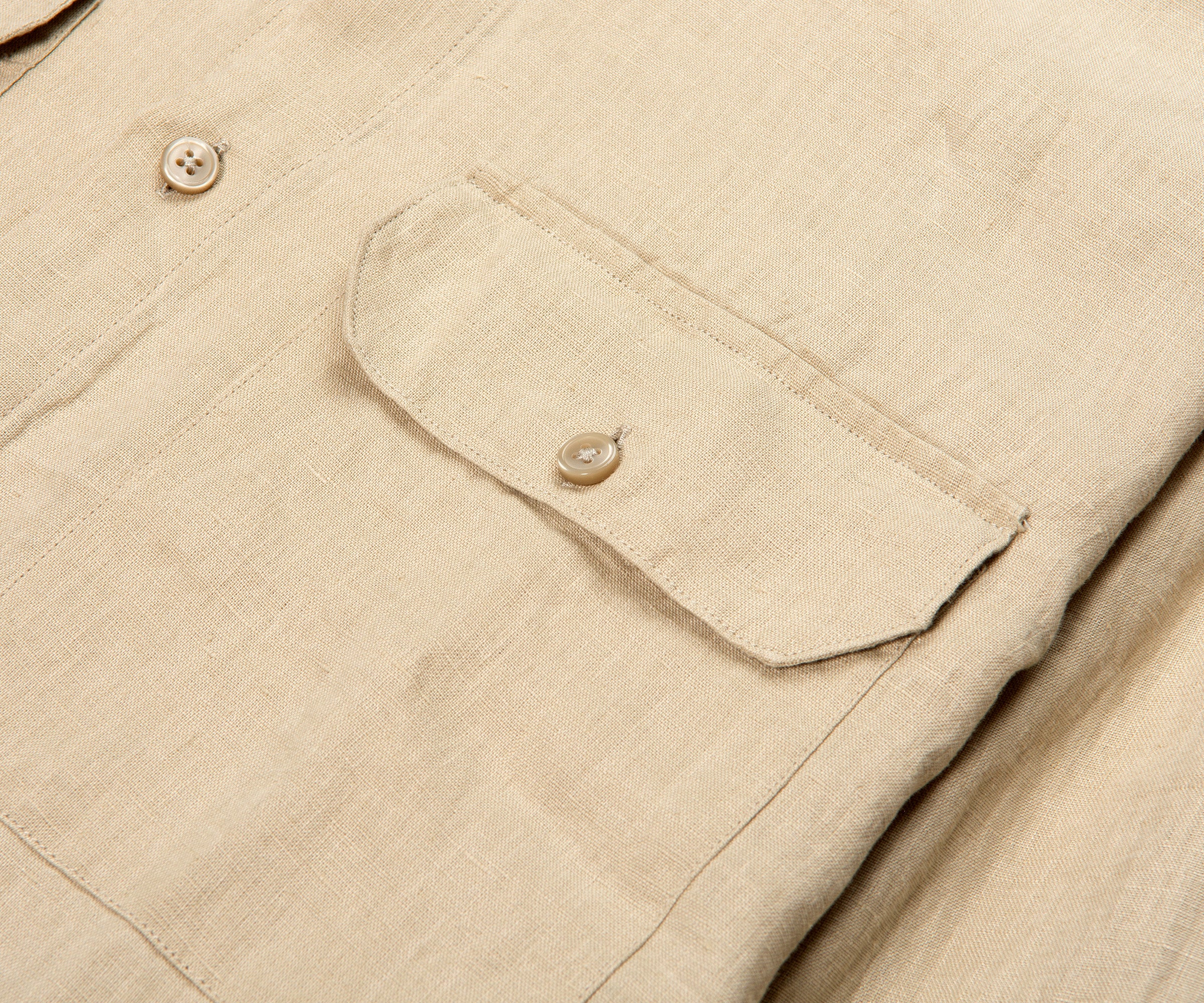 BOSS H-Liam Linen Double Pocket LS Shirt Beige - Image 4