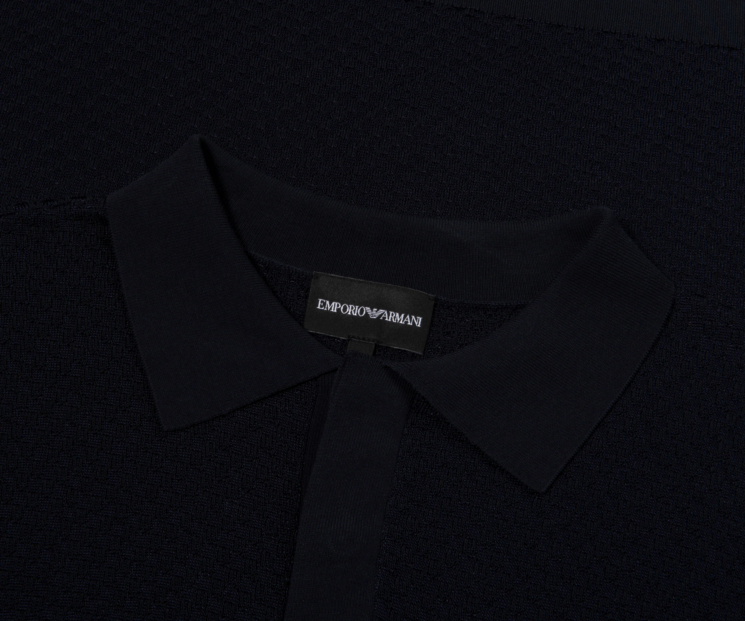 Emporio Armani Textured Cotton SS Polo Navy - Image 2