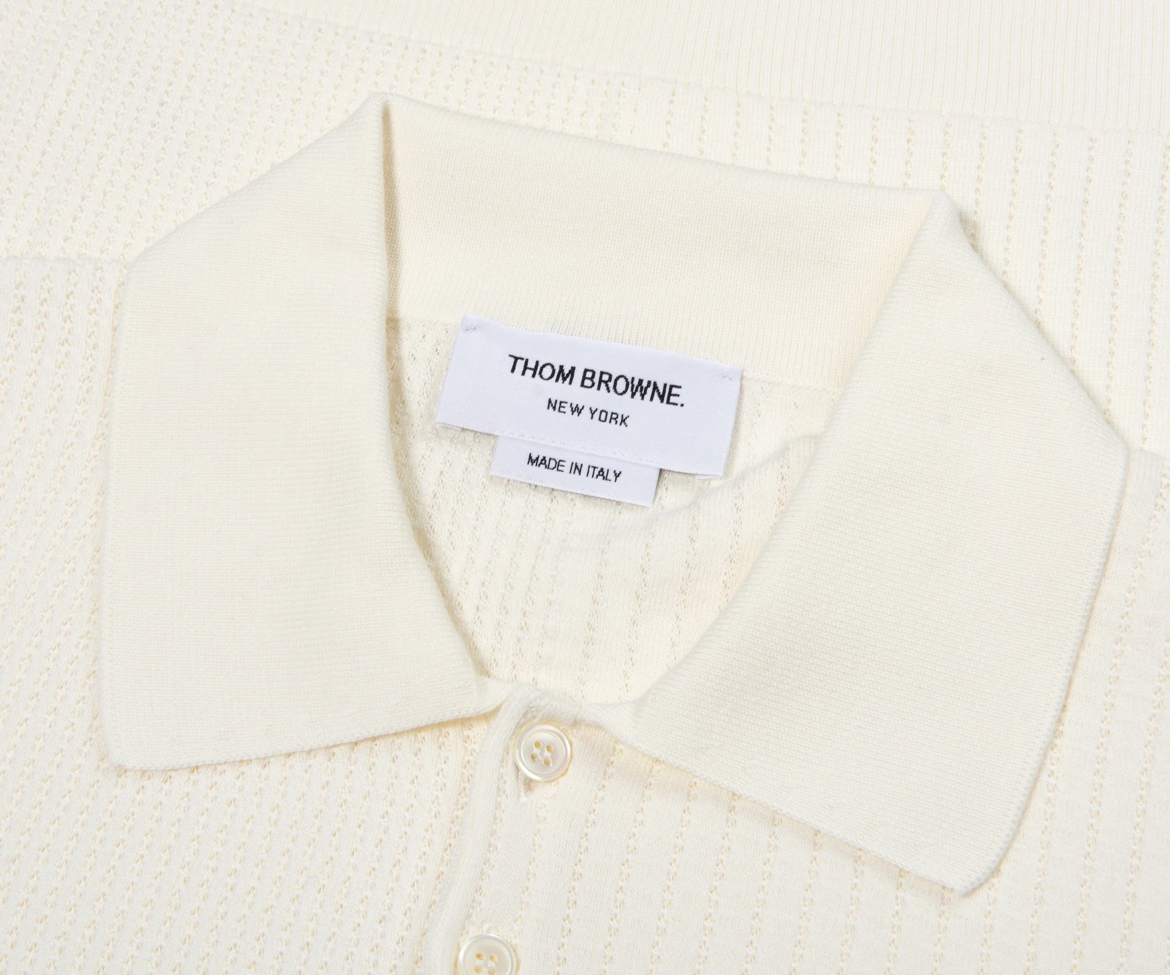 Thom Browne Half n Half Cotton 4-Bar Relaxed Fit Polo Off White - Image 2