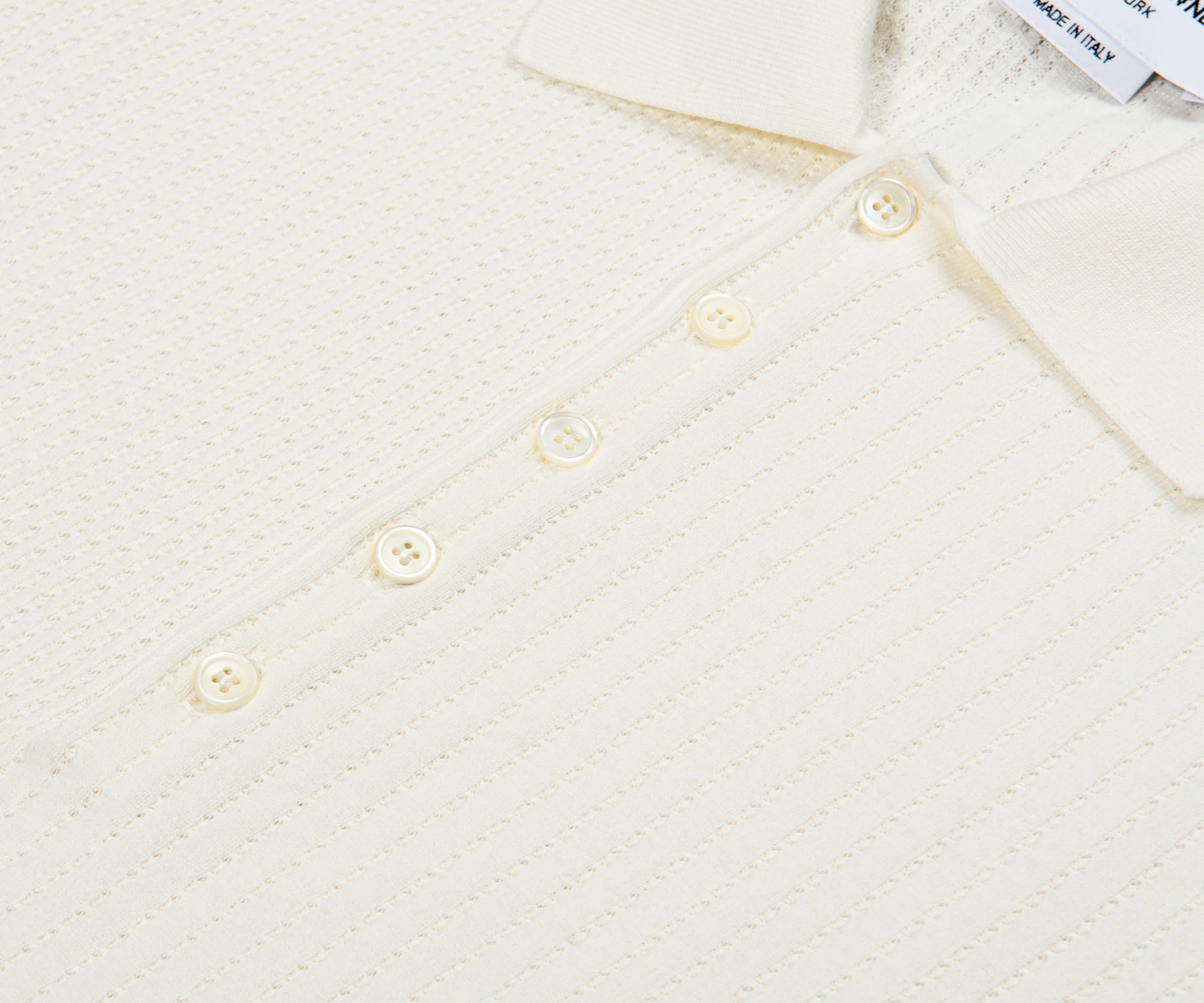 Thom Browne Half n Half Cotton 4-Bar Relaxed Fit Polo Off White - Image 3