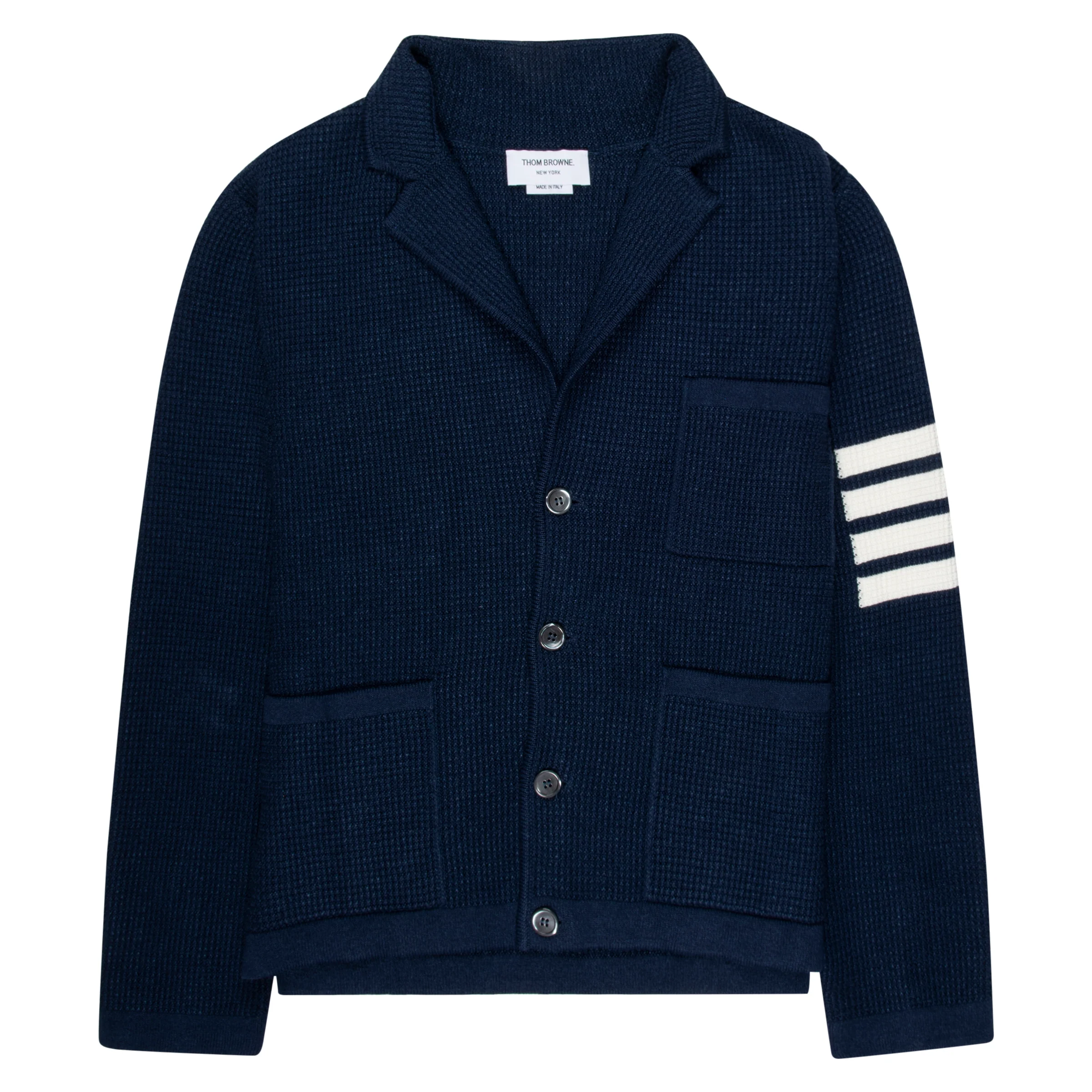 Thom Browne Linen Cotton 4-Bar Cardigan Jacket Navy