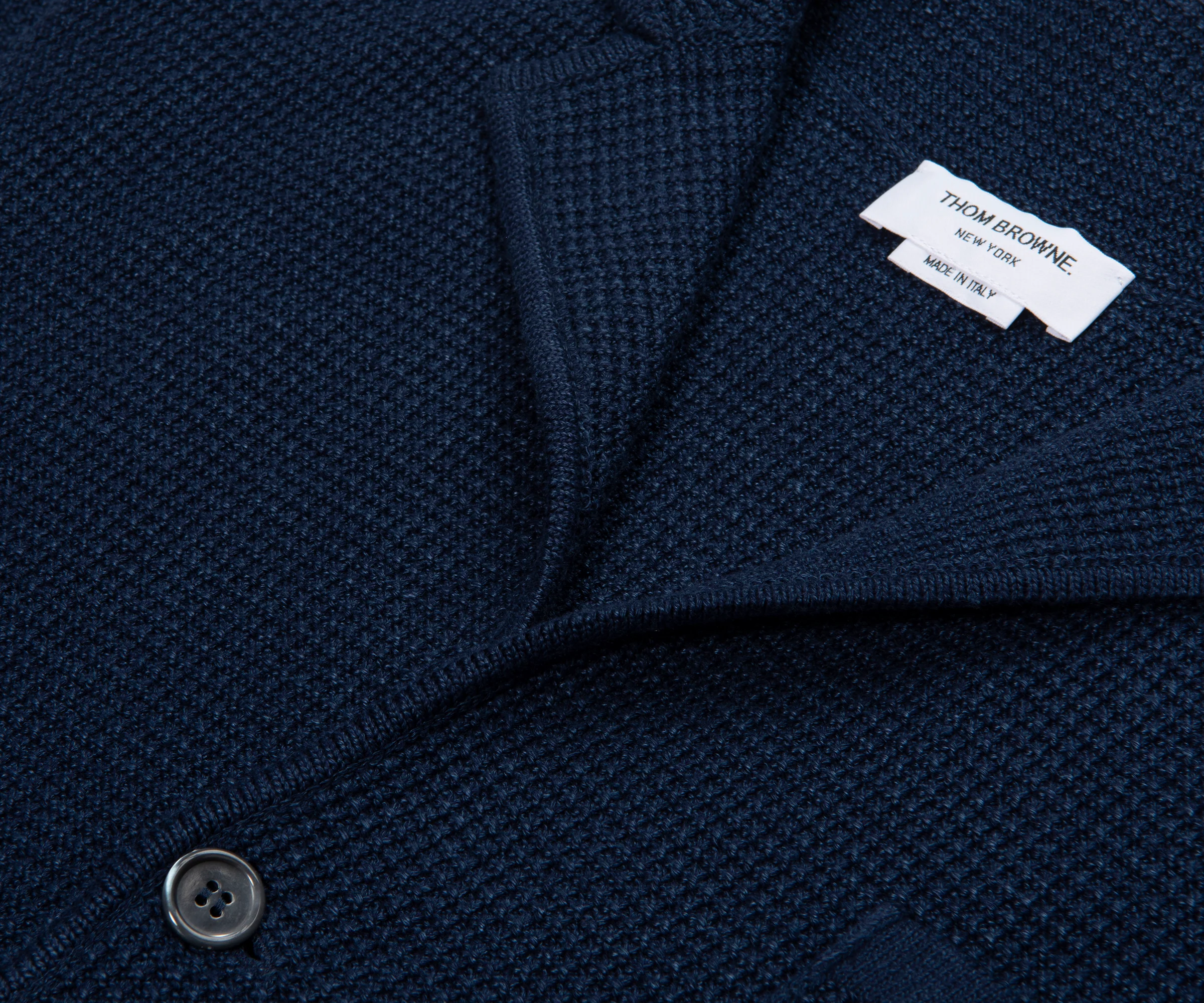 Thom Browne Linen Cotton 4-Bar Cardigan Jacket Navy - Image 3