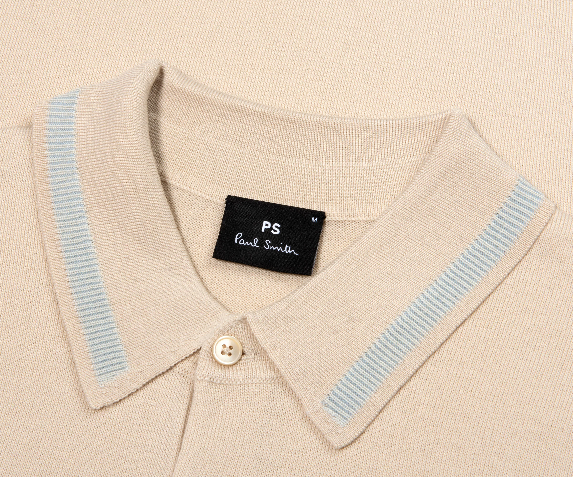 Paul Smith PS Merino Wool Stitch Detailed Collar Polo Off White - Image 2
