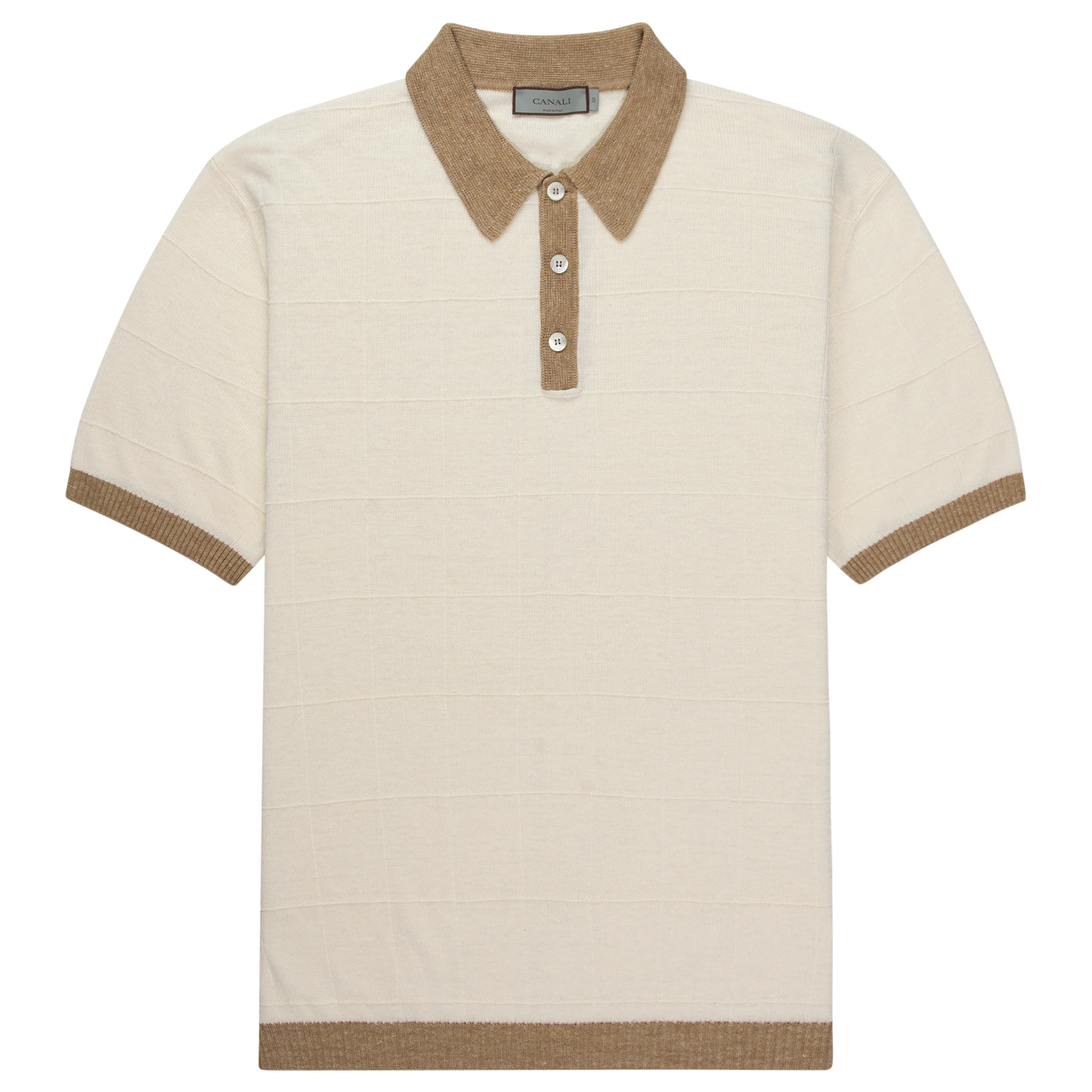 Canali Silk Checked Contrast Polo Off White/Beige