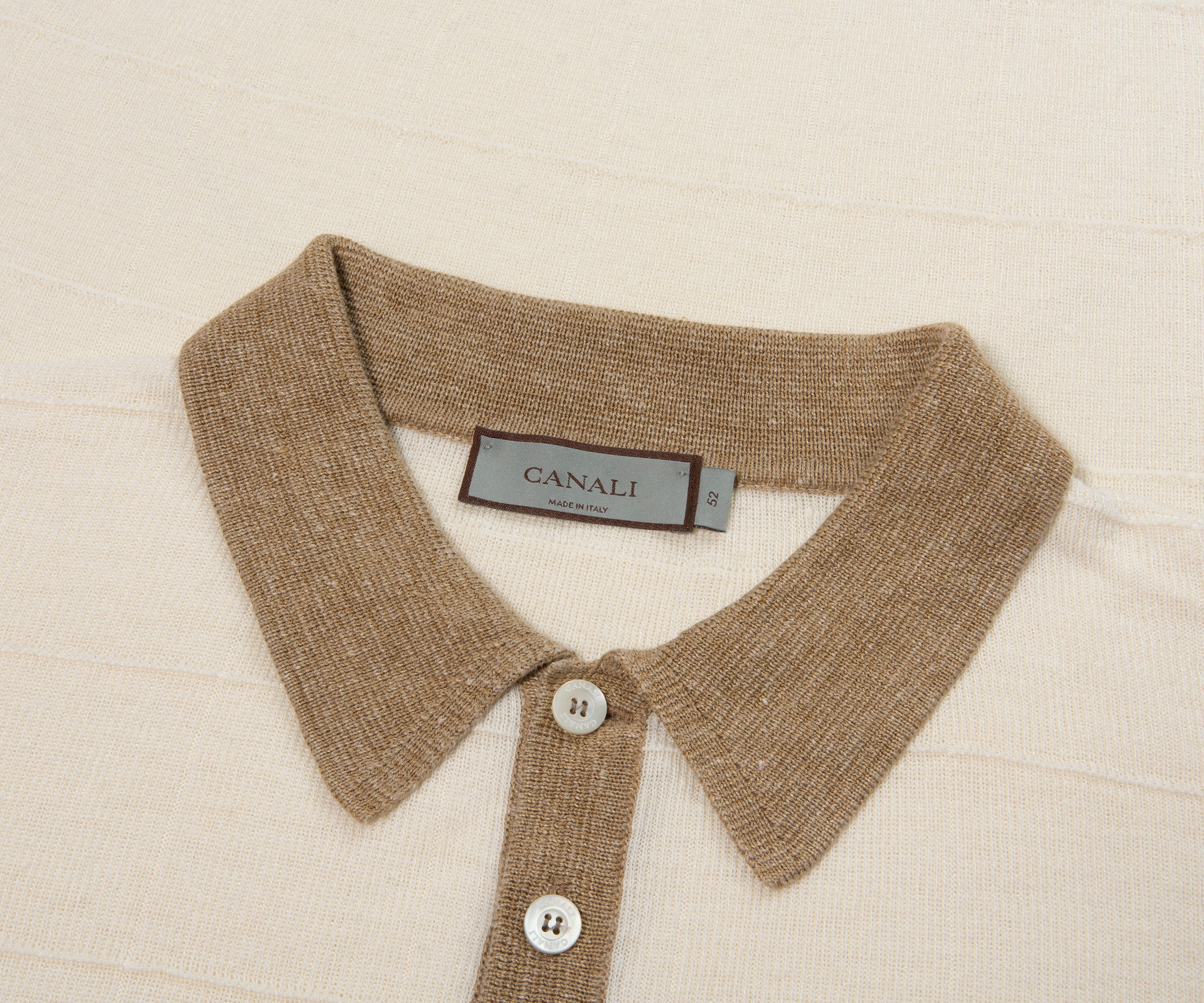 Canali Silk Checked Contrast Polo Off White/Beige - Image 2