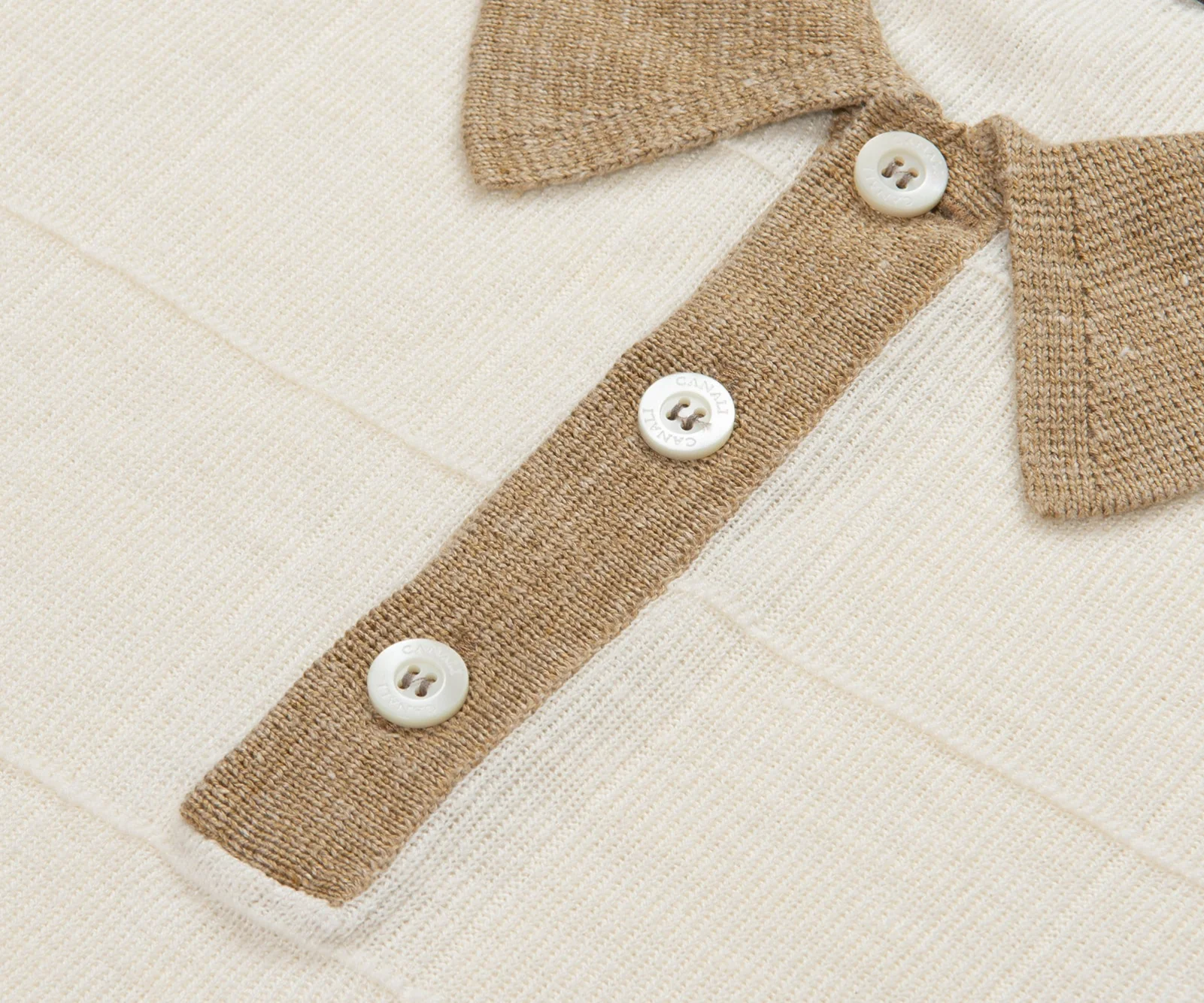 Canali Silk Checked Contrast Polo Off White/Beige - Image 3