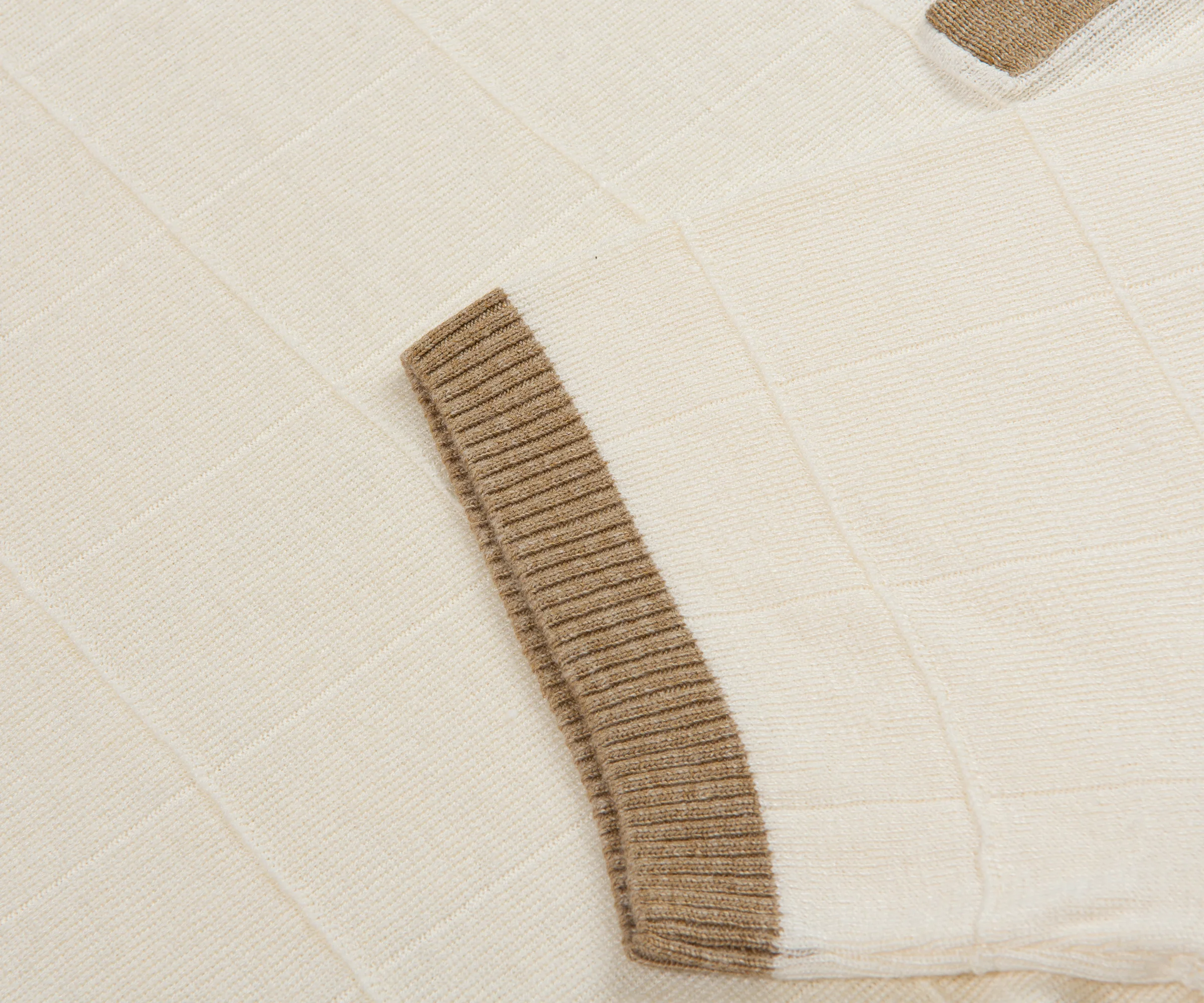 Canali Silk Checked Contrast Polo Off White/Beige - Image 4