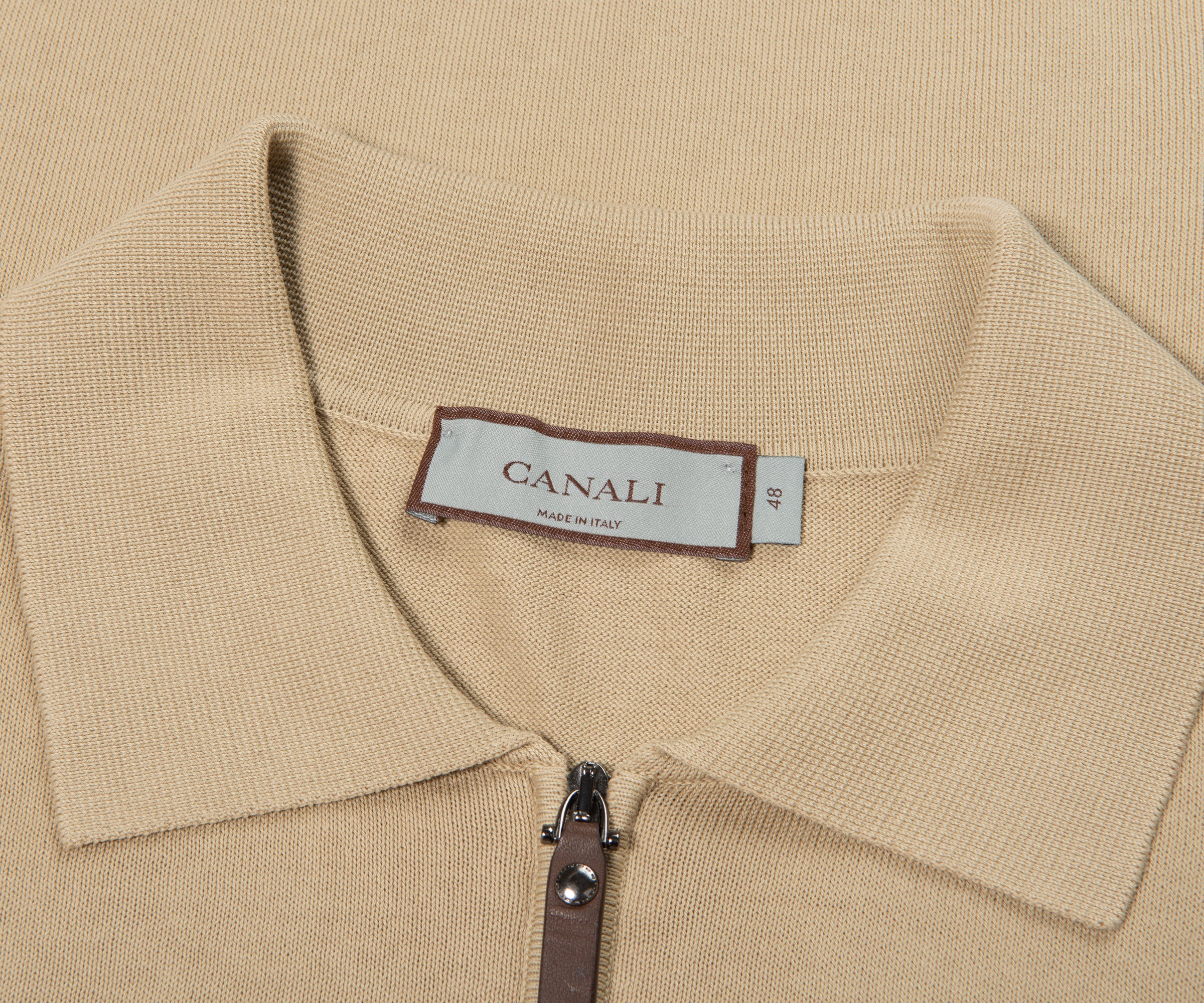Canali 1/4 Zip Knitted Polo Stone - Image 2