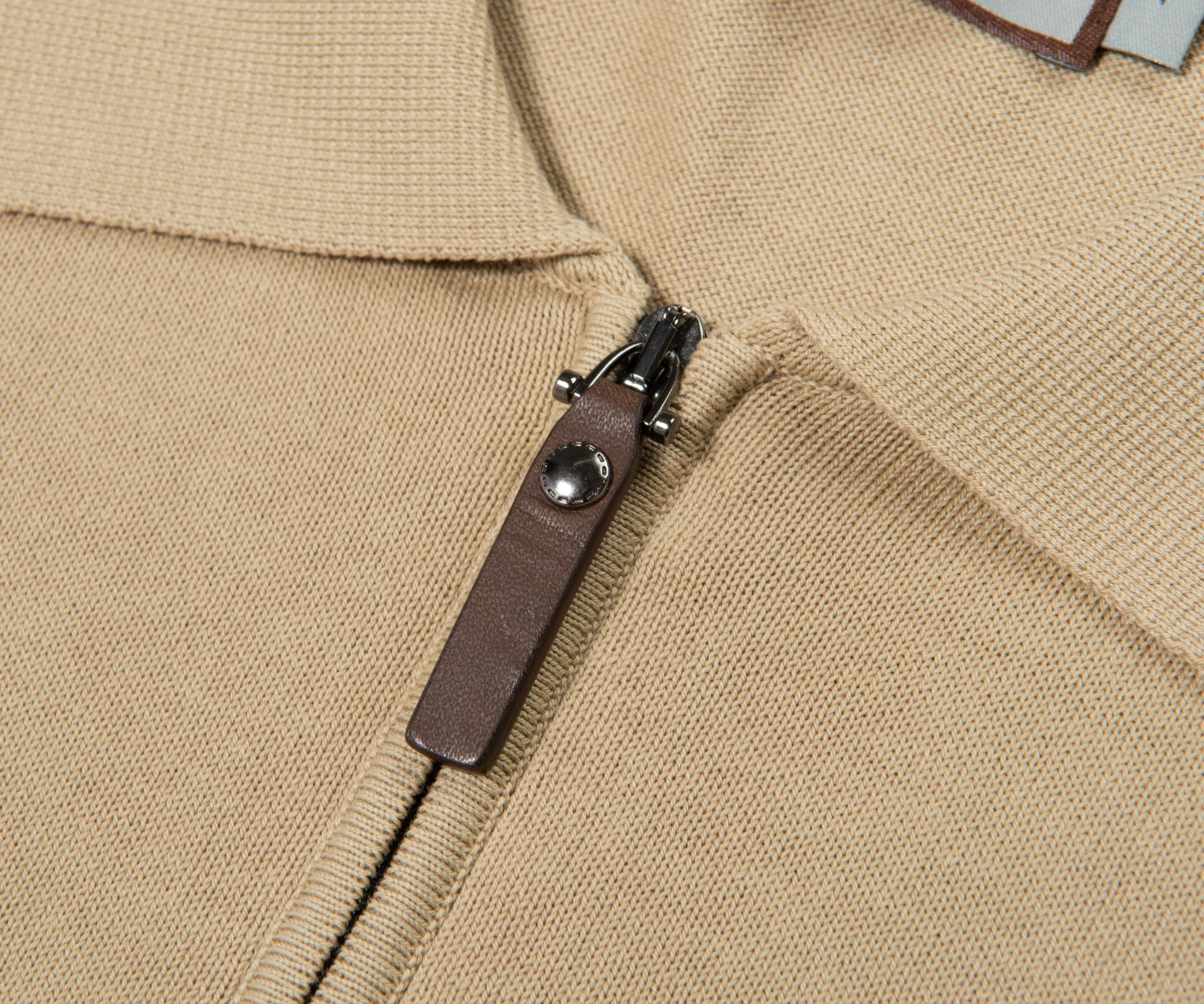 Canali 1/4 Zip Knitted Polo Stone - Image 3