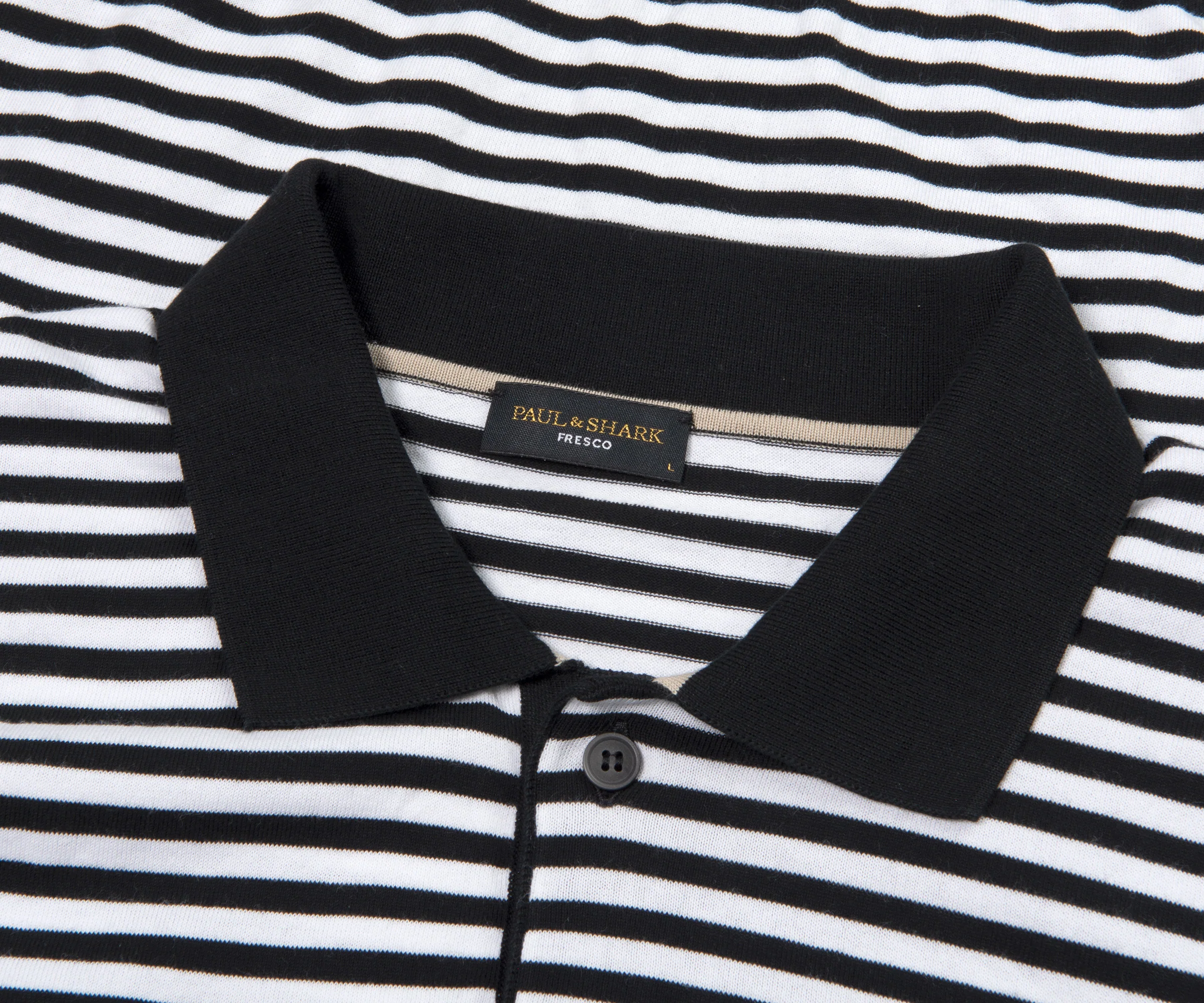 Paul & Shark Stripe Fine Knit Polo Black/White - Image 2