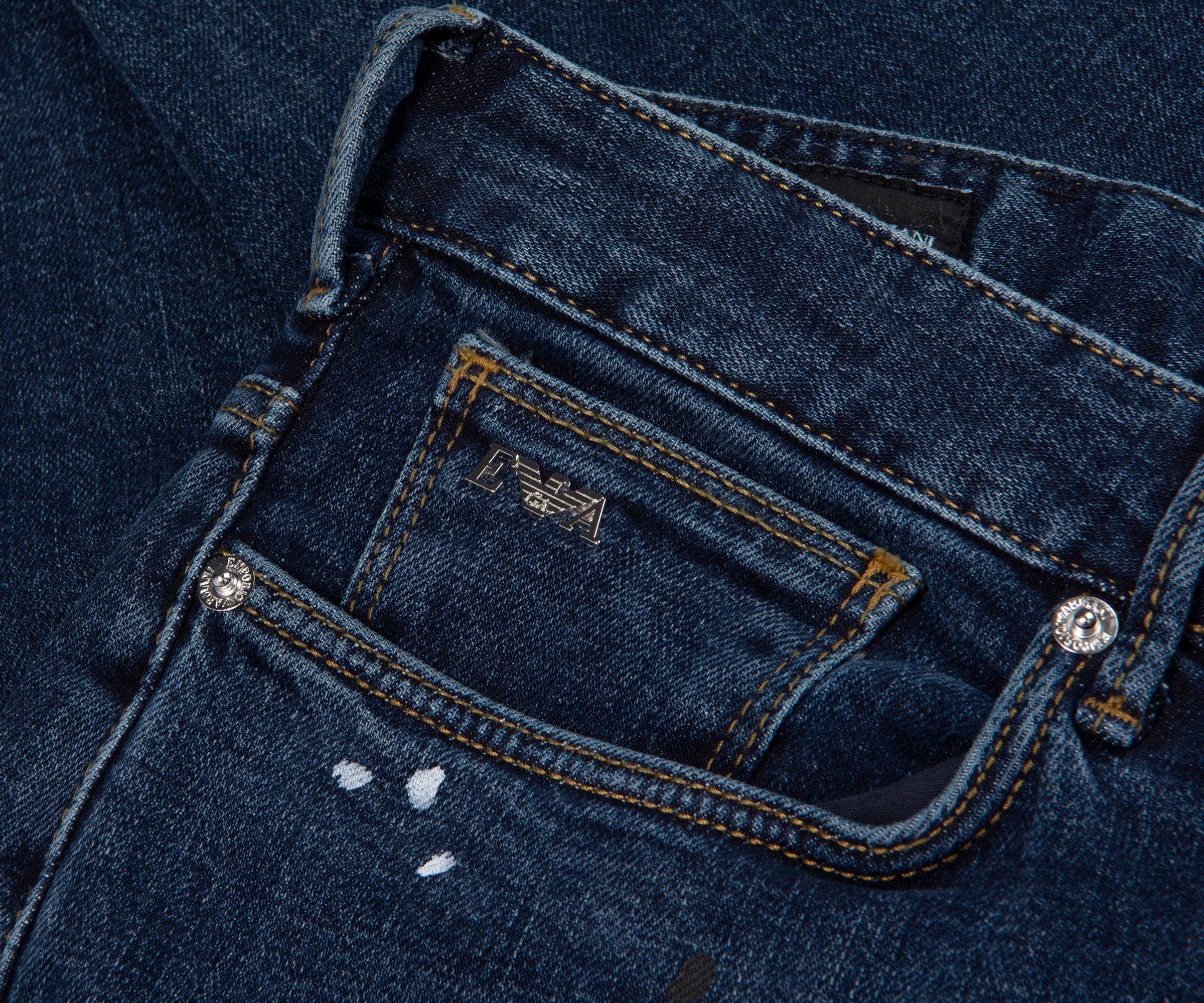 Emporio Armani J06 Paint Splattered Jeans Blue - Image 3