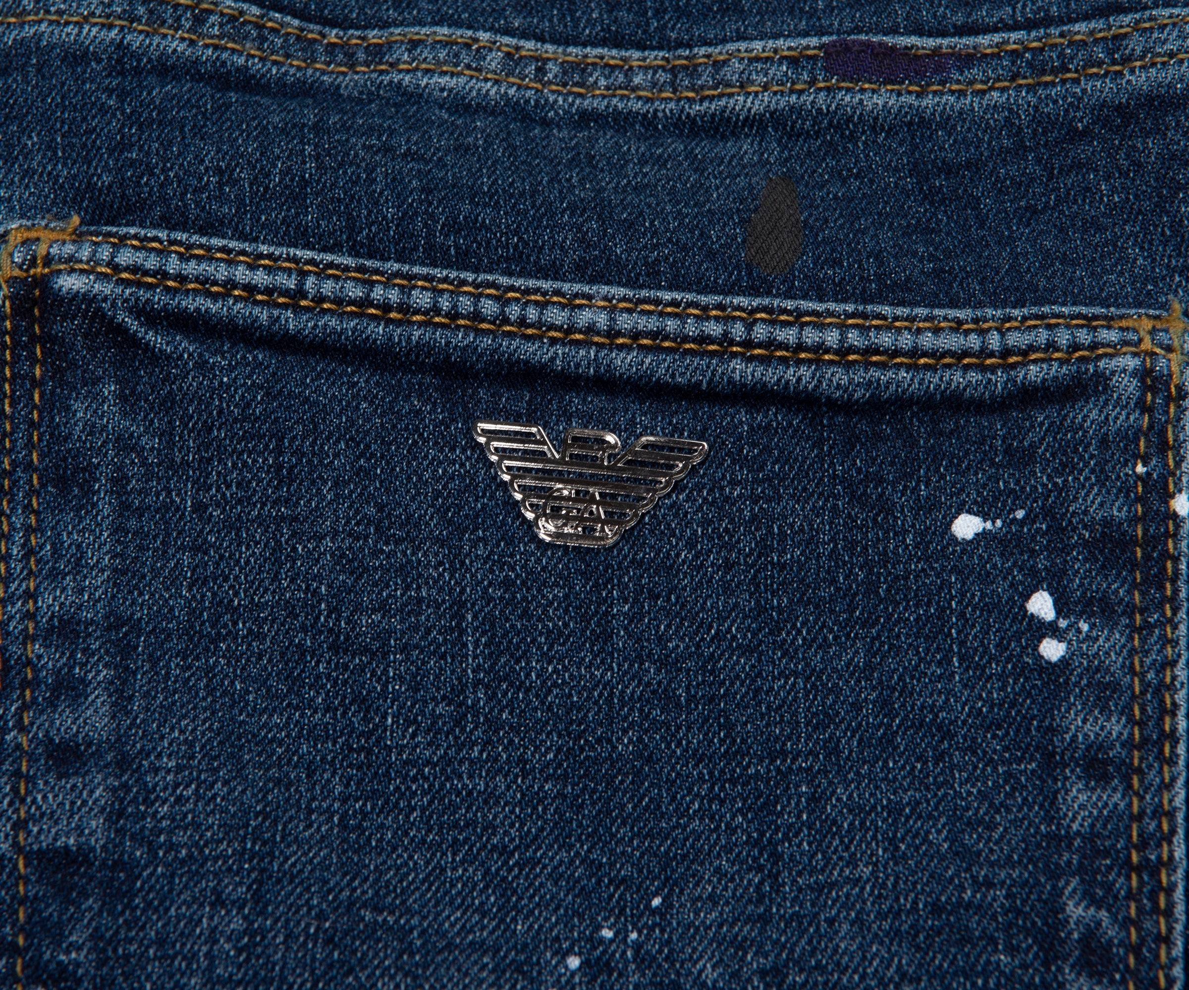 Emporio Armani J06 Paint Splattered Jeans Blue - Image 5