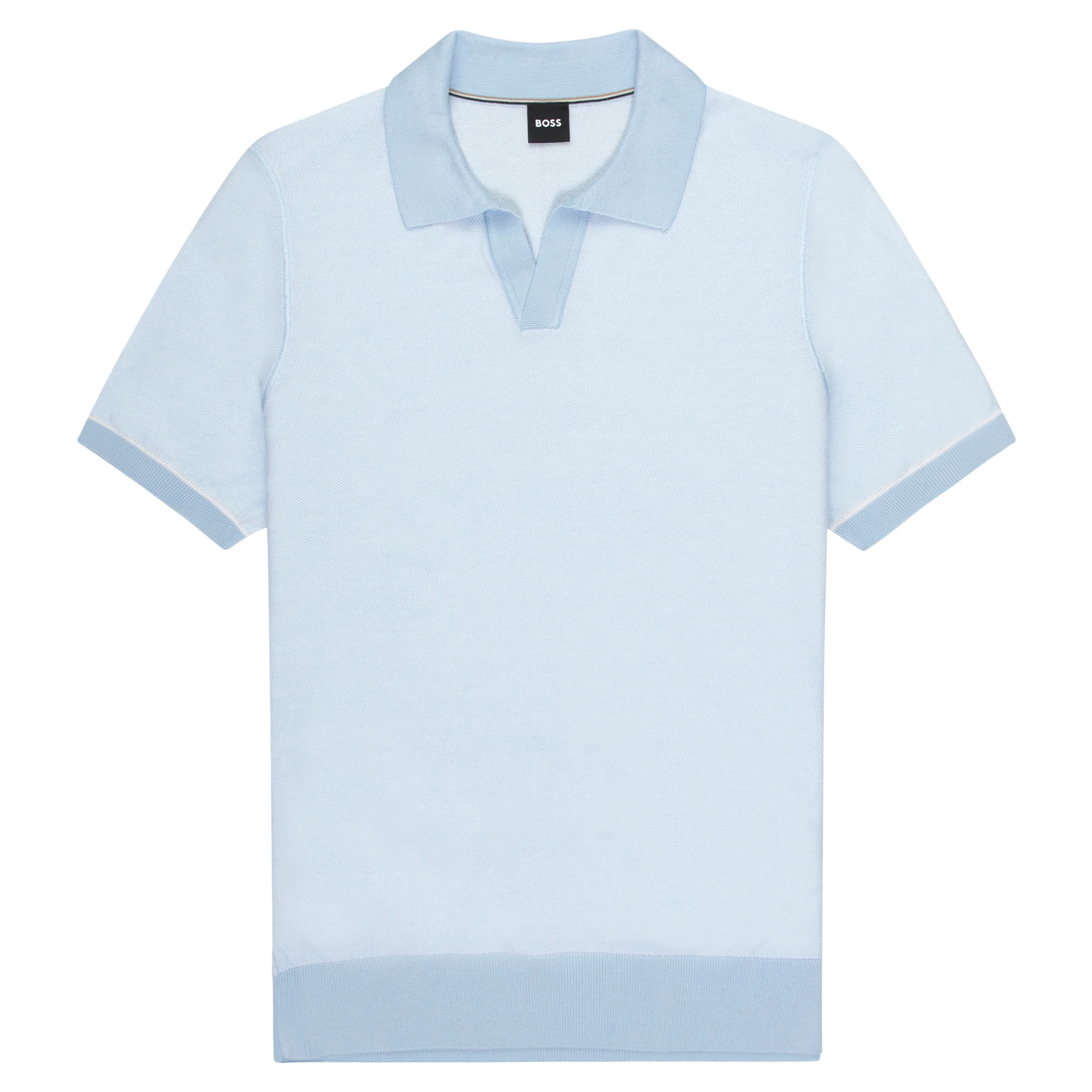 Boss H-Jianluca Knit Polo With Johnny Collar Light Blue