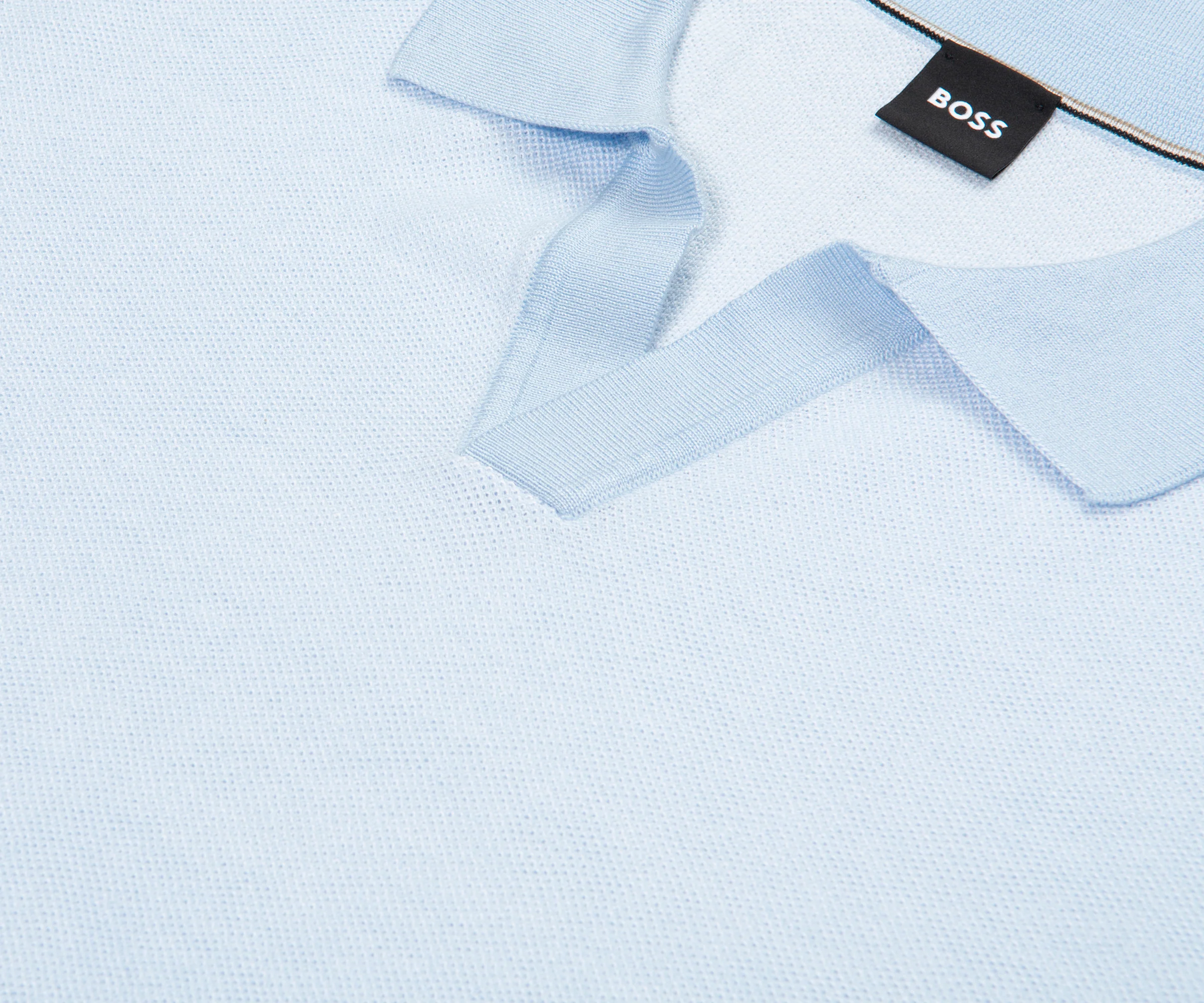 Boss H-Jianluca Knit Polo With Johnny Collar Light Blue - Image 3