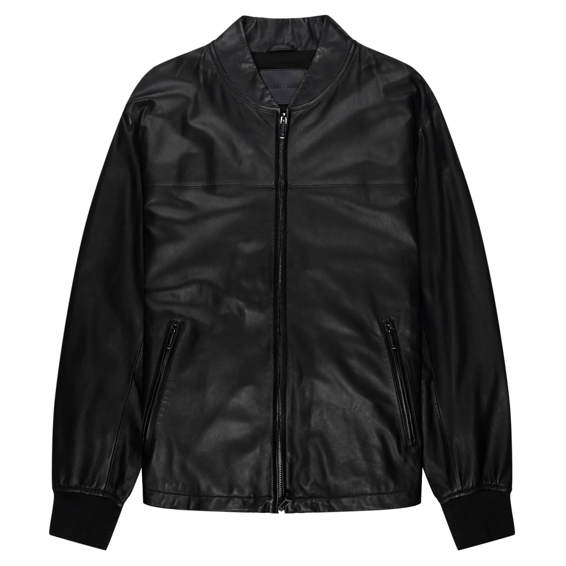 Emporio Armani Black Leather Bomber Jacket