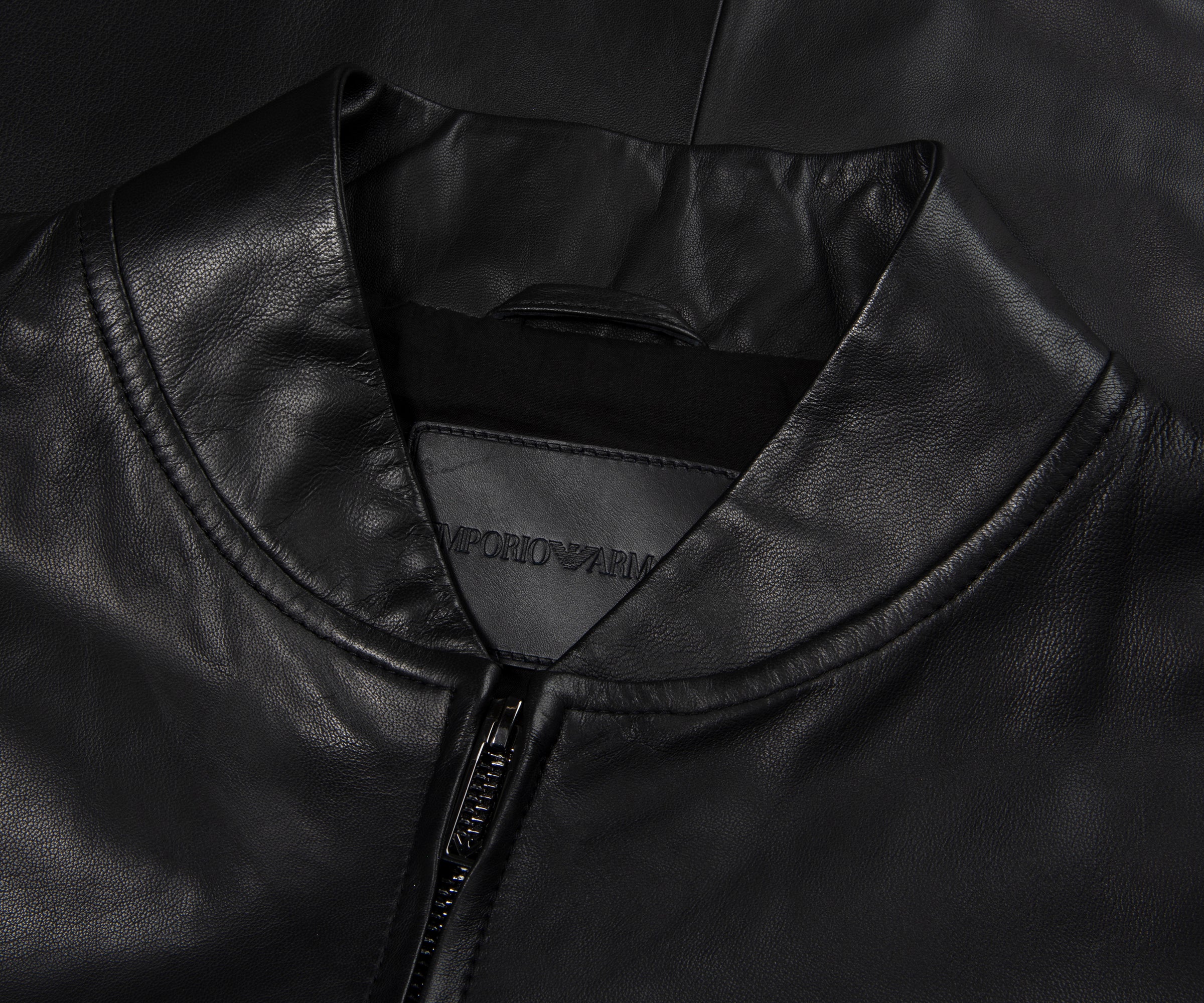 Emporio Armani Black Leather Bomber Jacket - Image 2