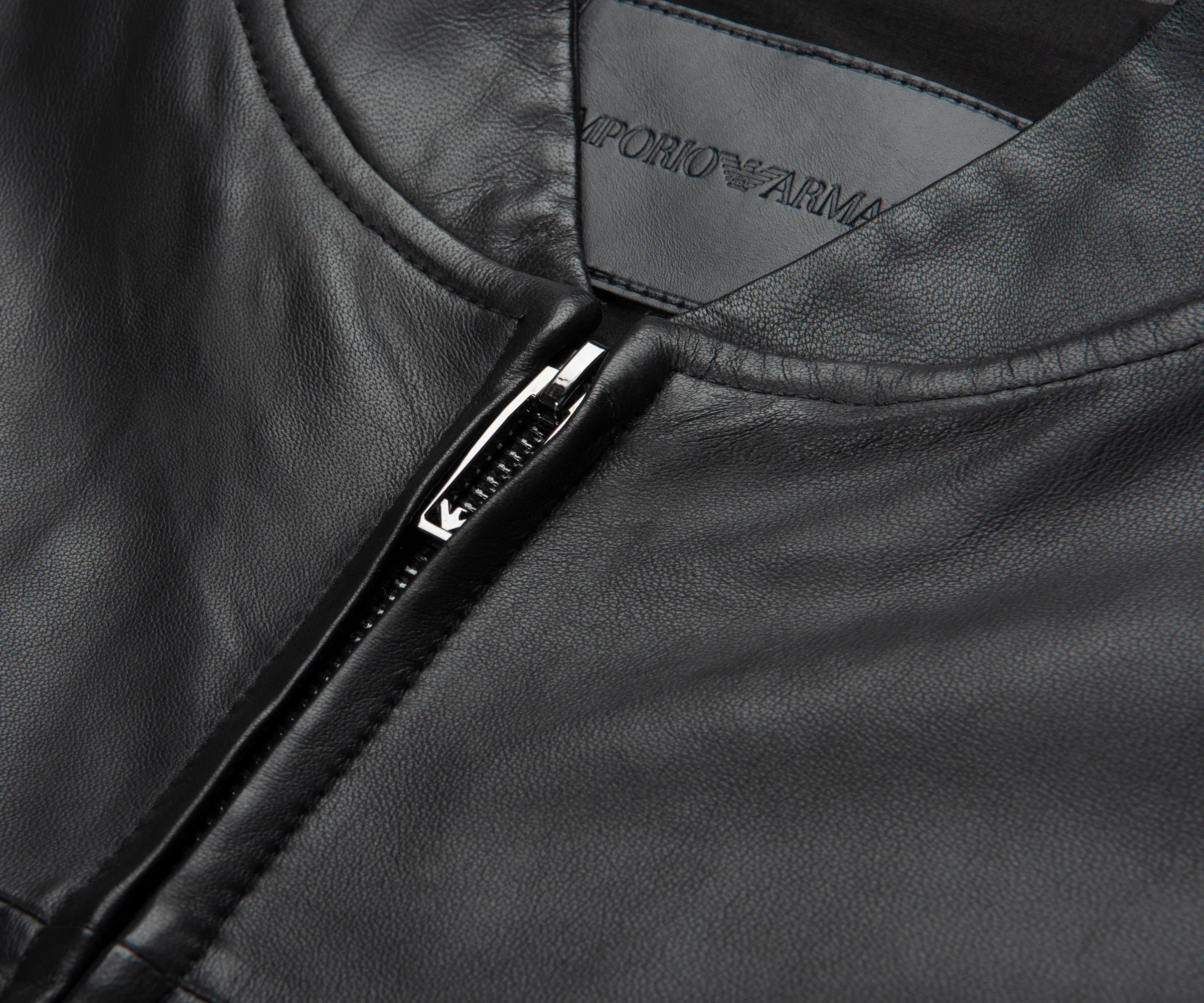 Emporio Armani Black Leather Bomber Jacket - Image 3