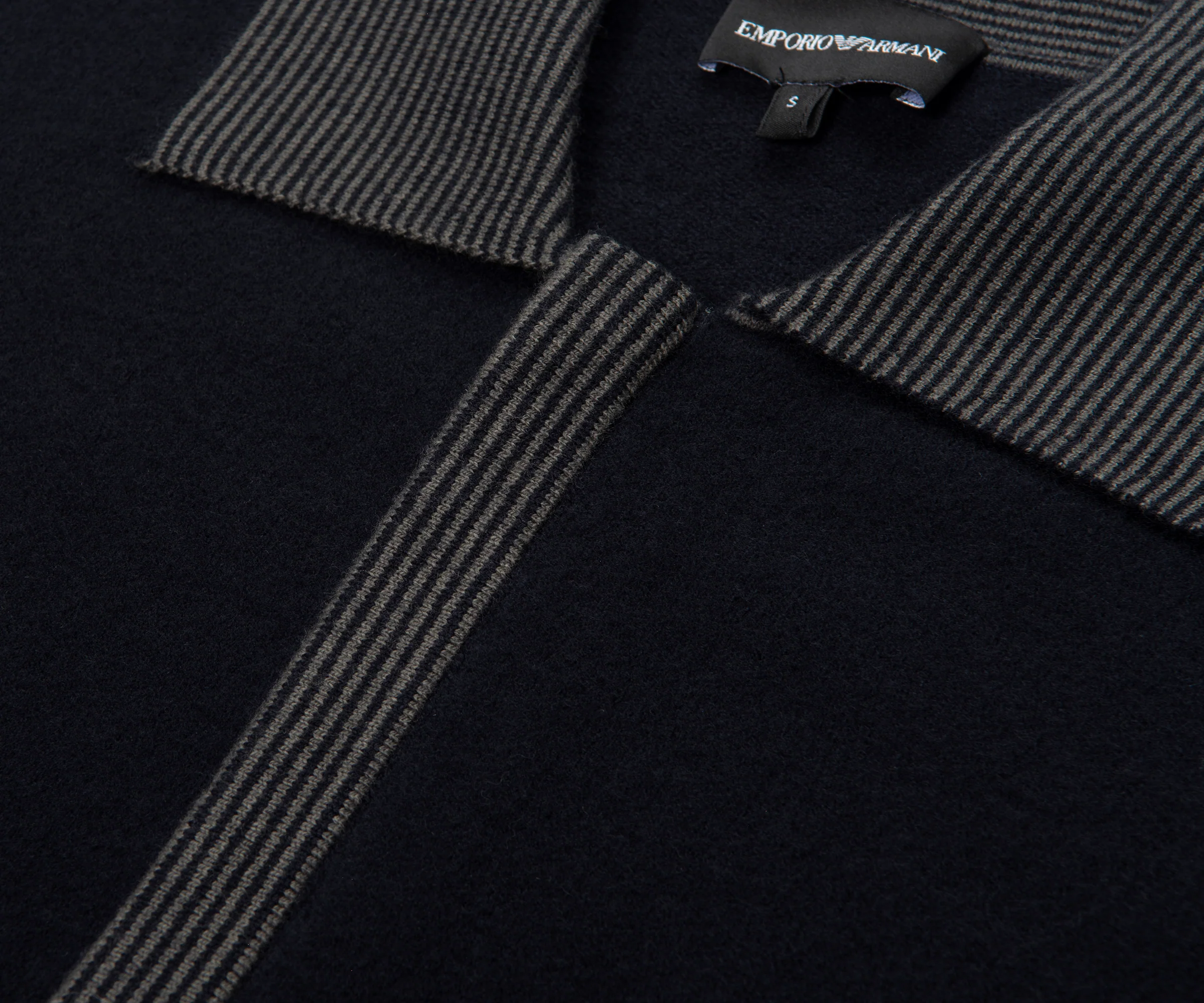 Emporio Armani Navy Woolen Trim Detailed Full Zip Cardigan - Image 3