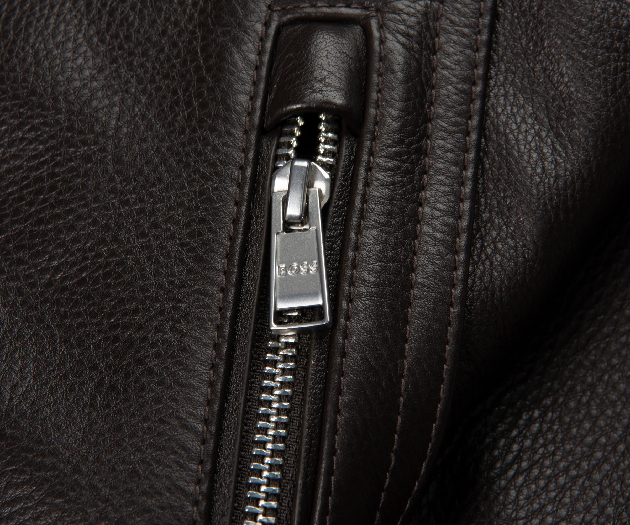 Boss Chocolate C Mander Leather Bomber Jacket - Image 4