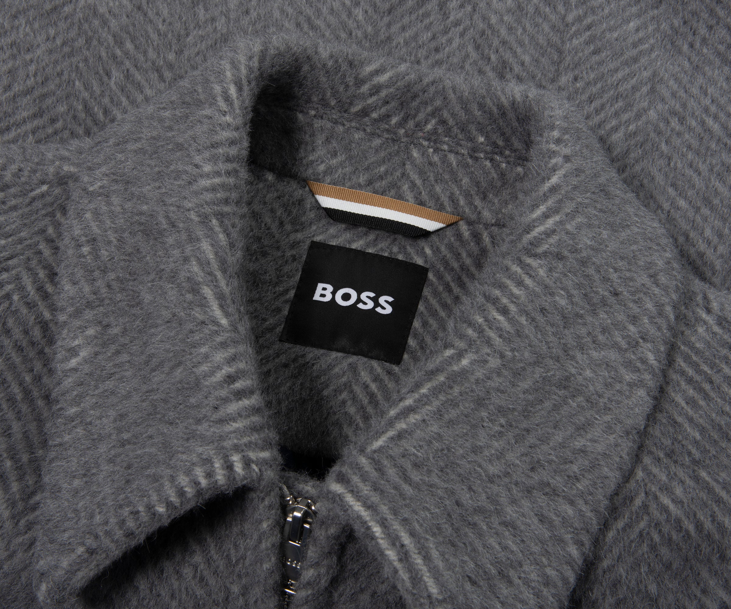 Boss Grey Herringbone Fluffy Bomber - Image 2