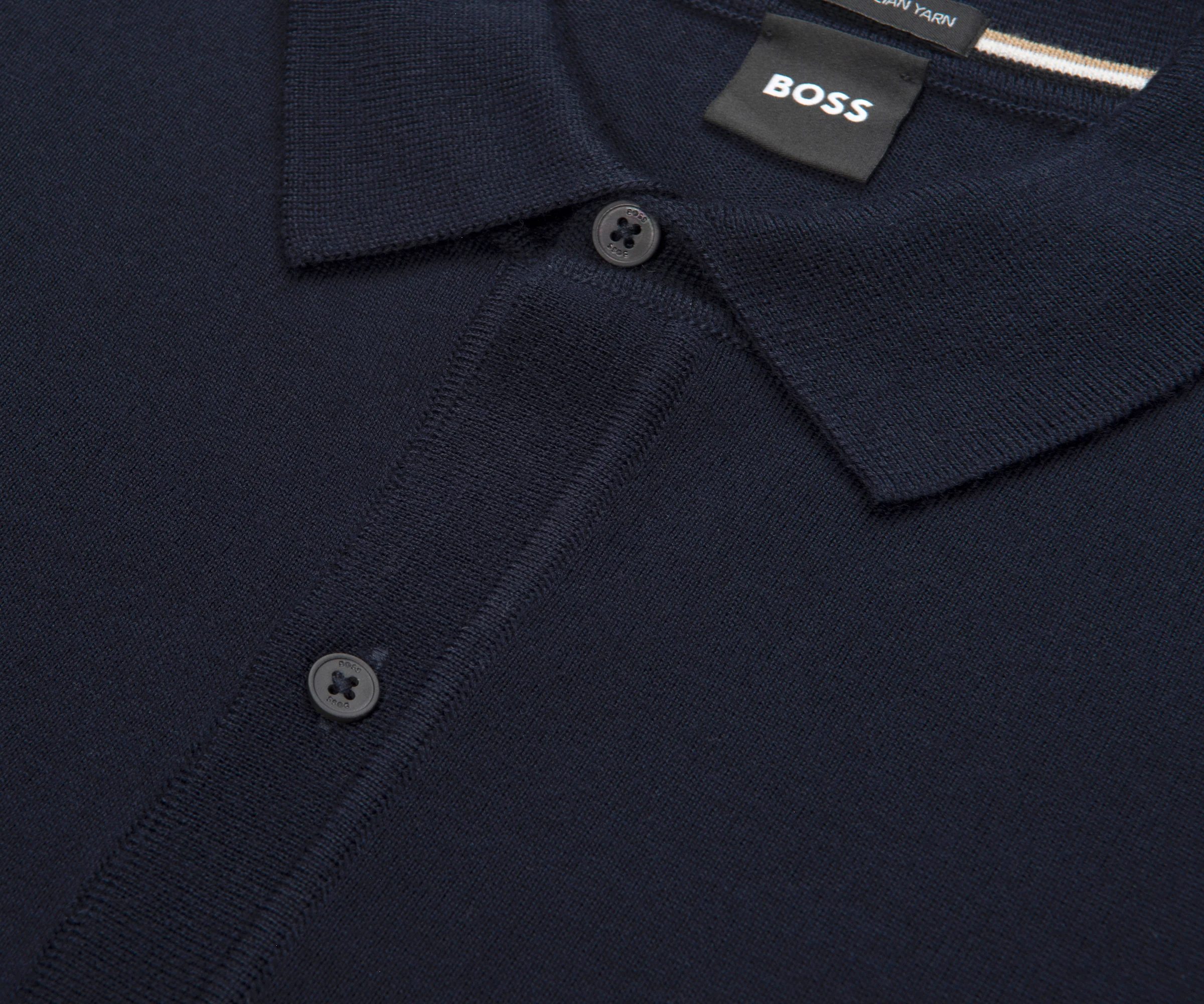 Boss Navy Helbert Full Button LS Polo - Image 3