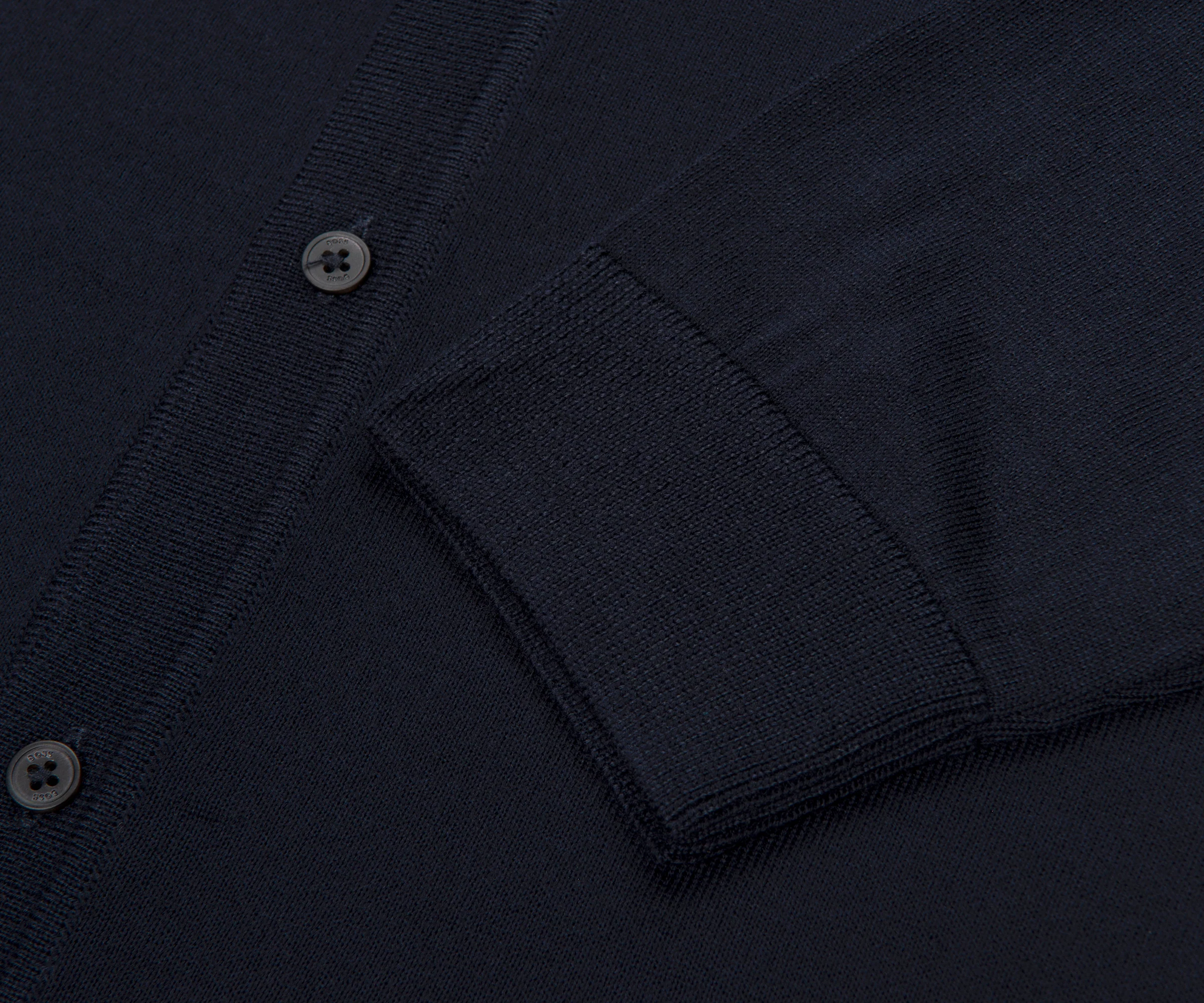 Boss Navy Helbert Full Button LS Polo - Image 4