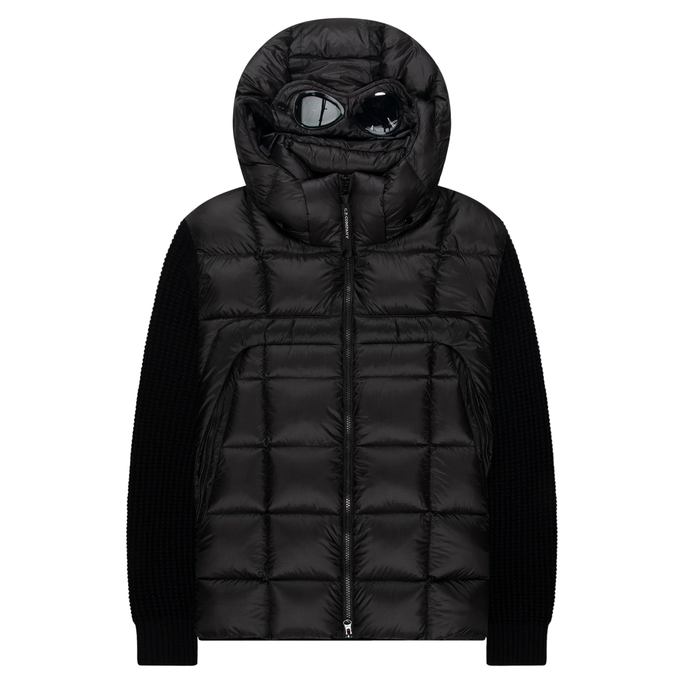 C.P. Company Black Merino Wool Goggle Hooded Puffer Jacket