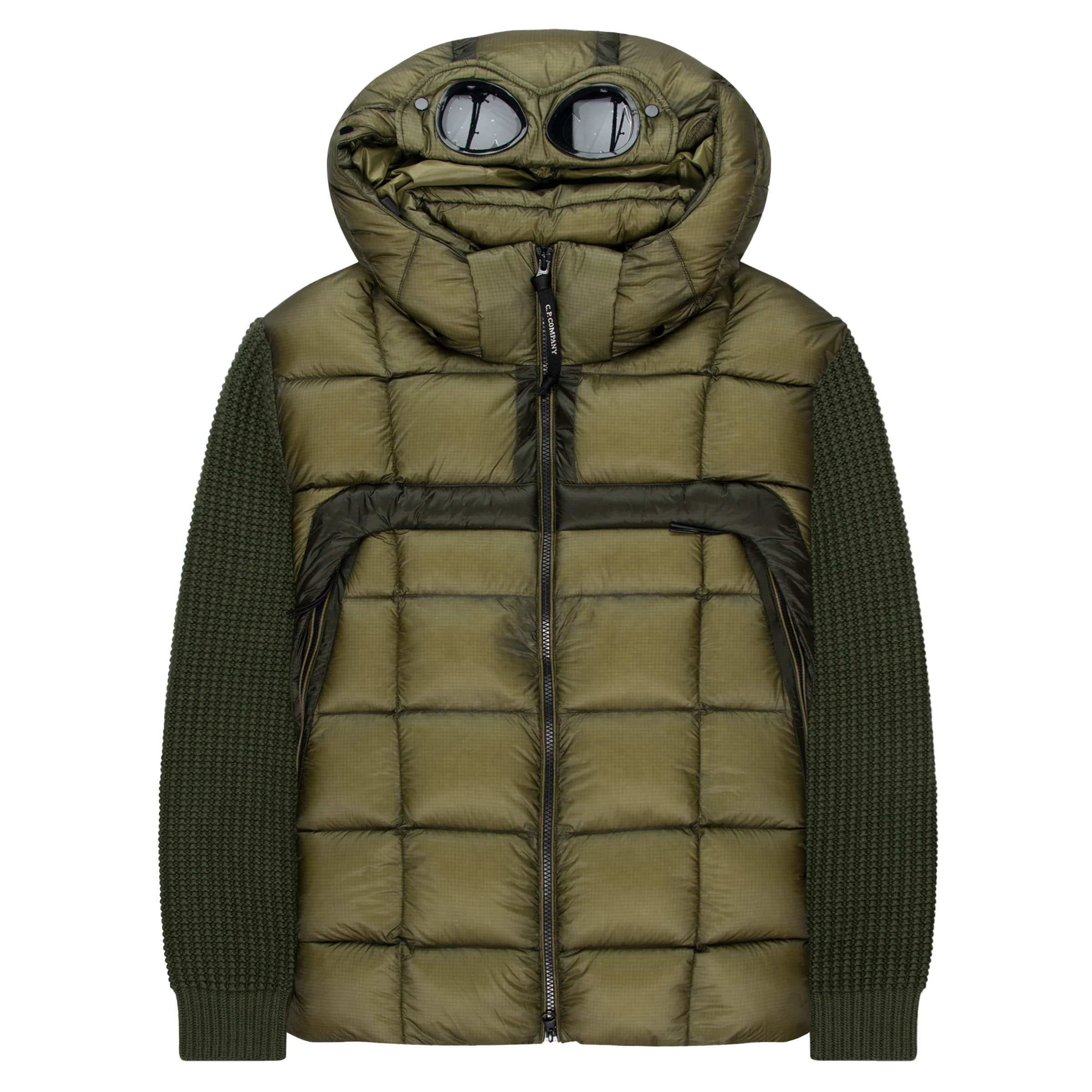 C.P. Company Green Merino Wool Goggle Hooded Puffer Jacket