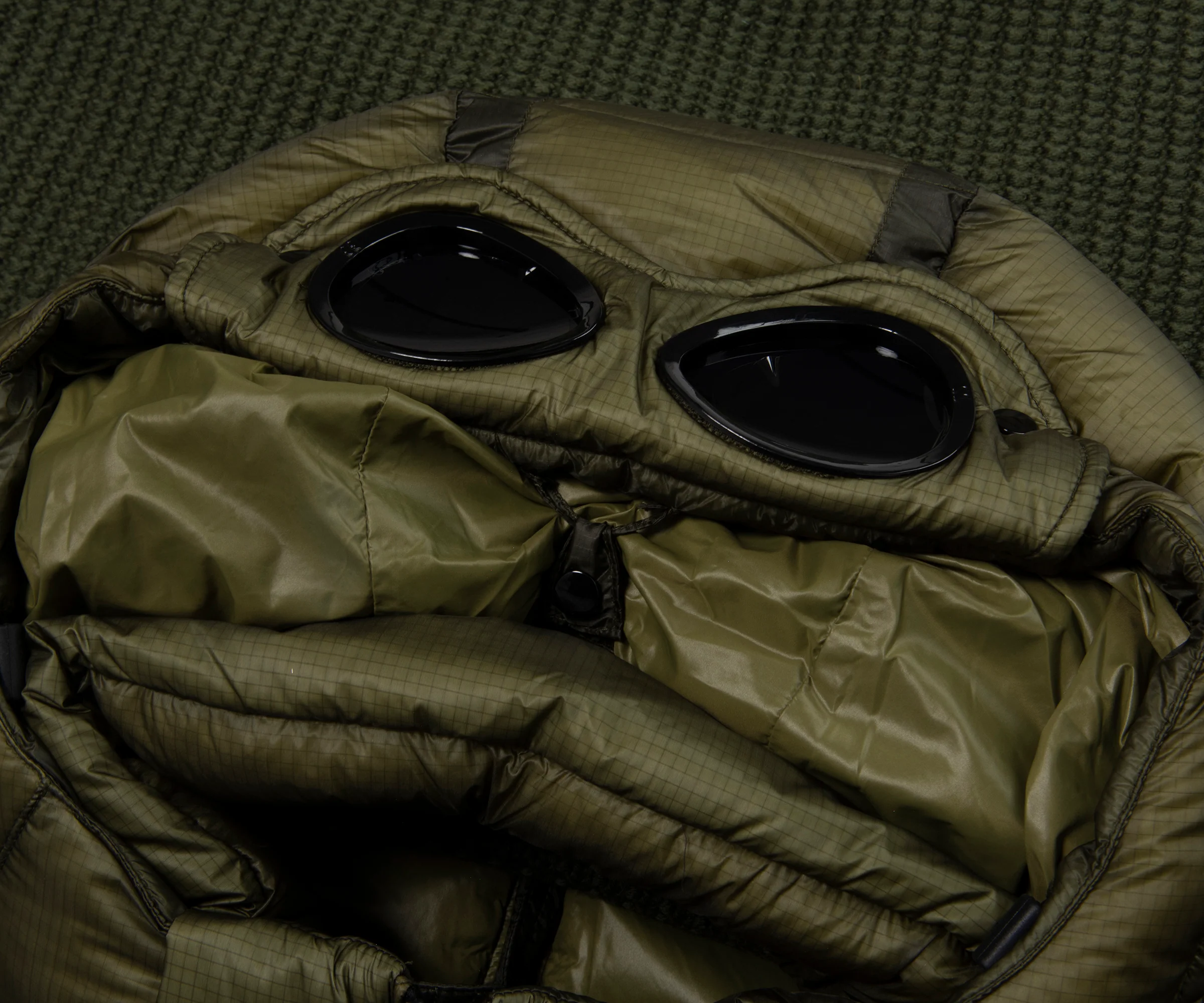 C.P. Company Green Merino Wool Goggle Hooded Puffer Jacket - Image 2
