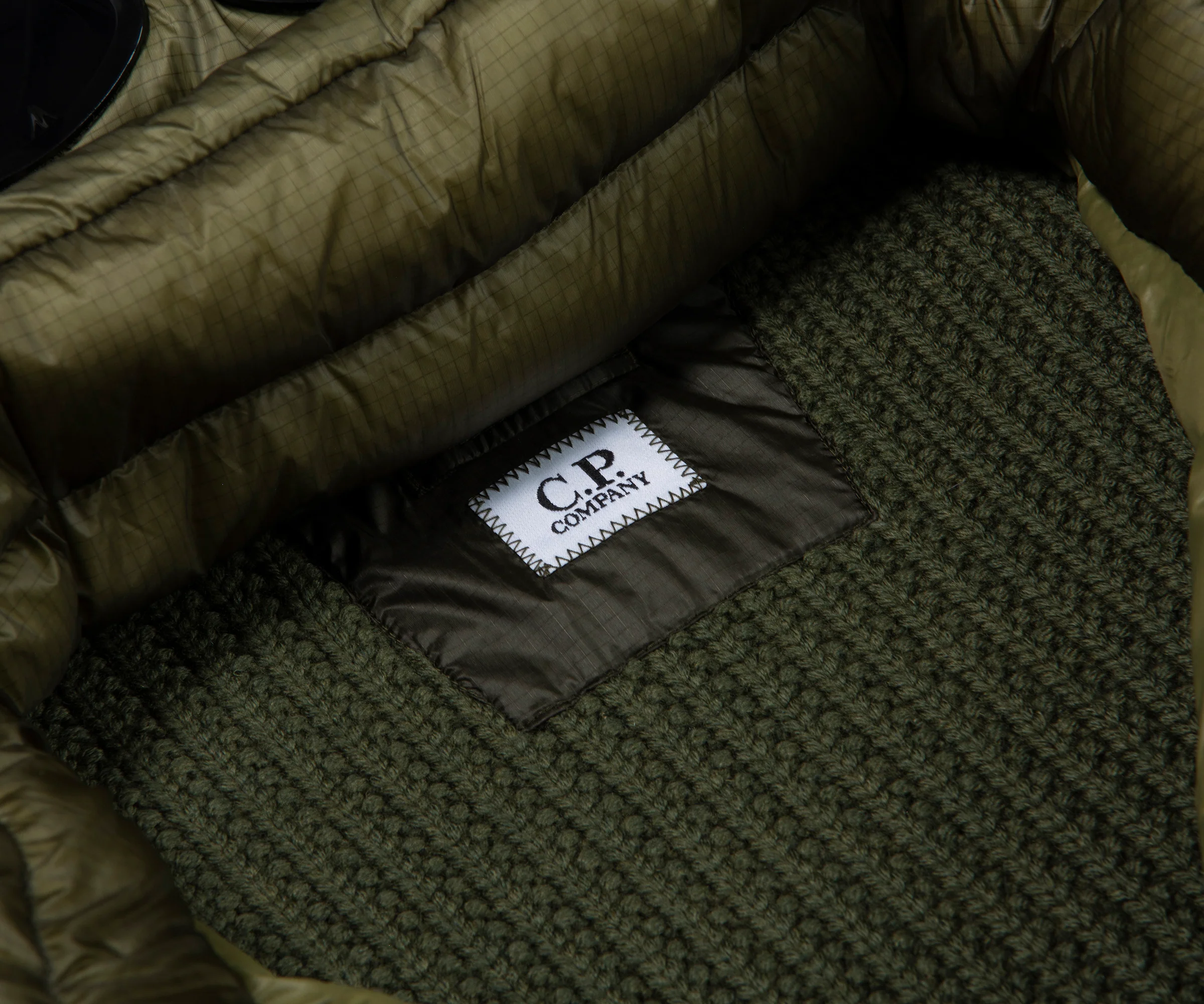 C.P. Company Green Merino Wool Goggle Hooded Puffer Jacket - Image 4