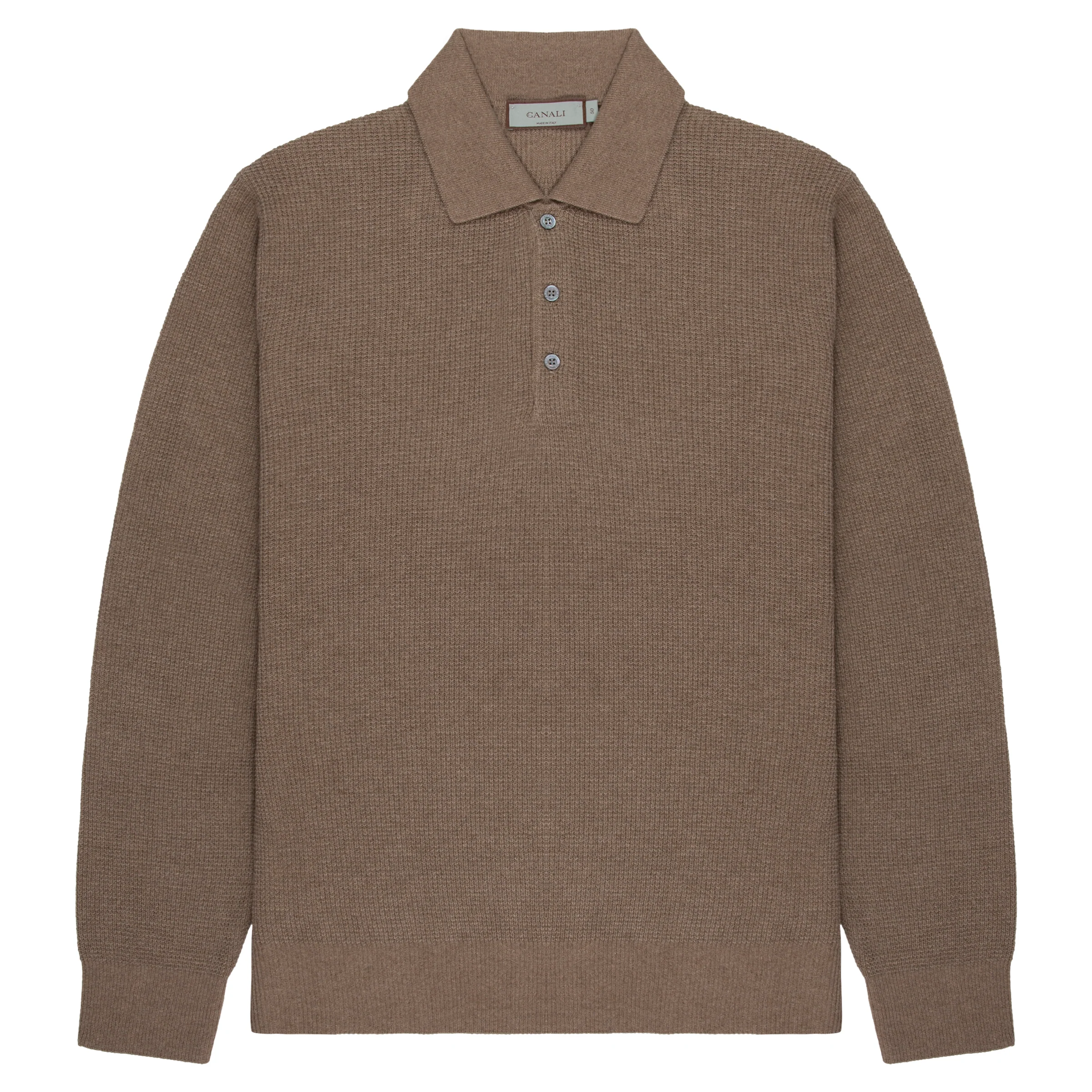 Canali Light Brown Waffle Woollen LS Polo