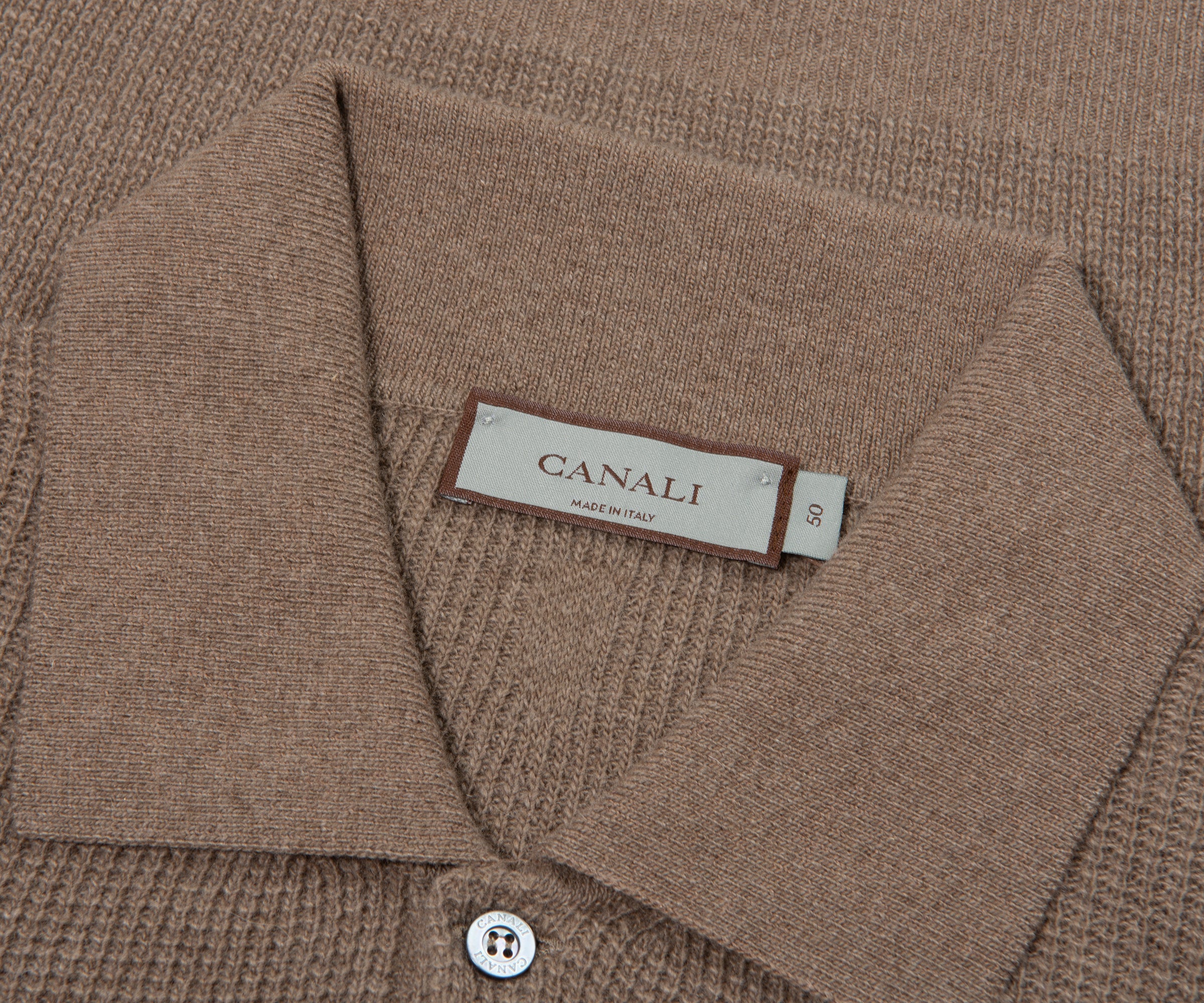 Canali Light Brown Waffle Woollen LS Polo - Image 2