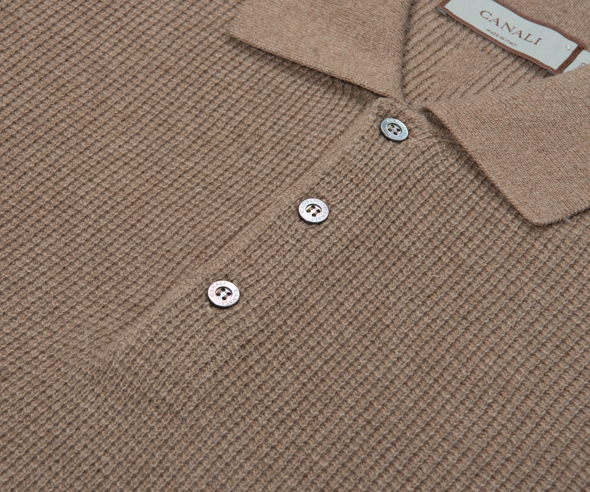 Canali Light Brown Waffle Woollen LS Polo - Image 3
