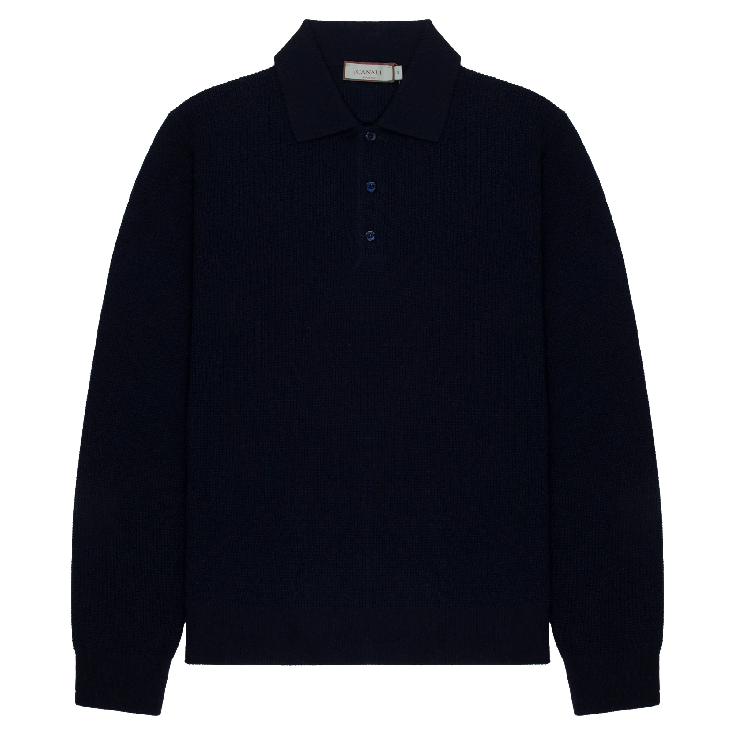 Canali Navy Waffle Woollen LS Polo