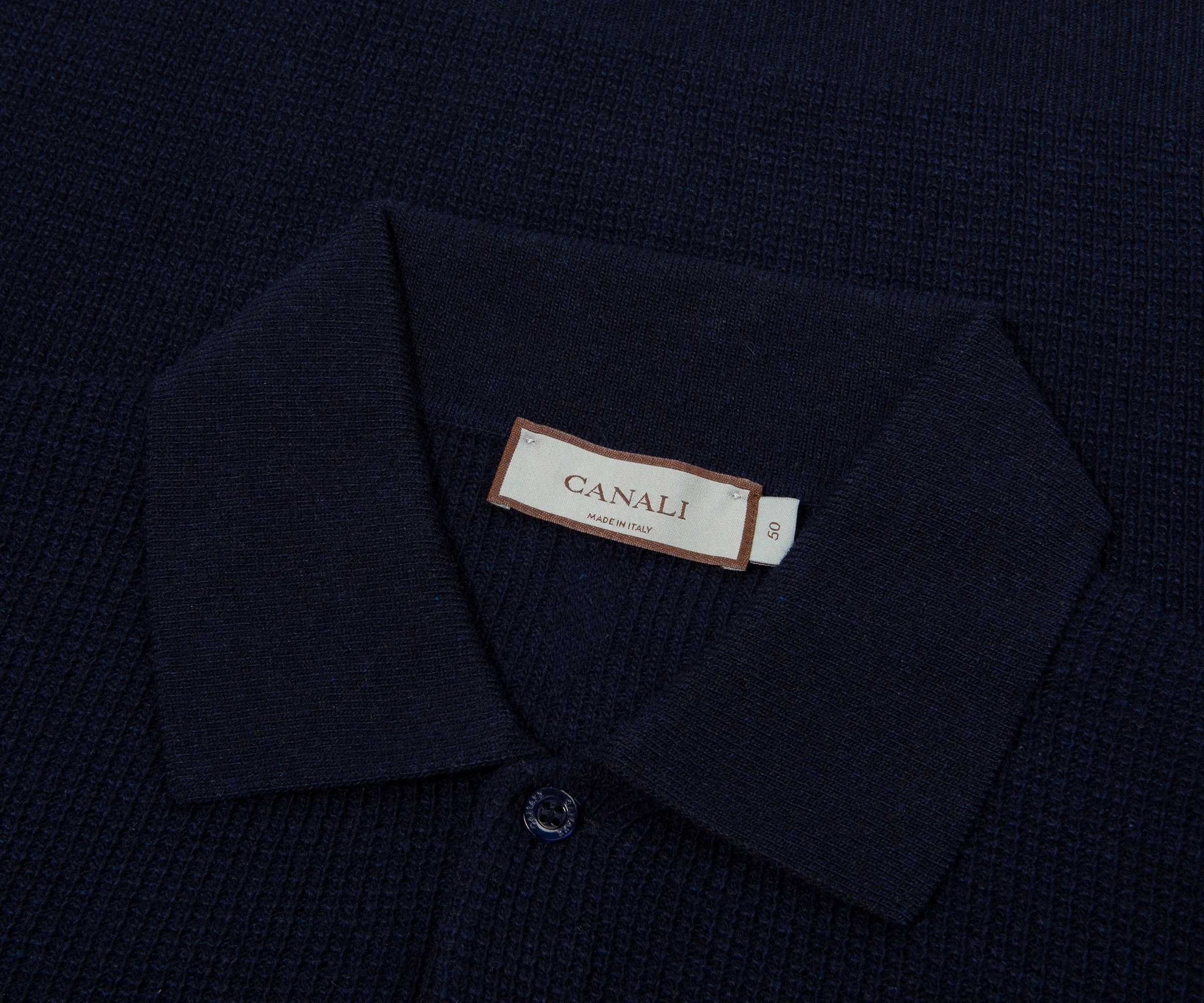 Canali Navy Waffle Woollen LS Polo - Image 2