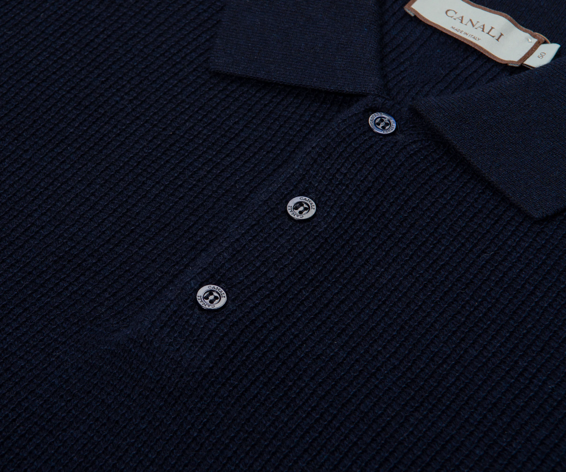 Canali Navy Waffle Woollen LS Polo - Image 3