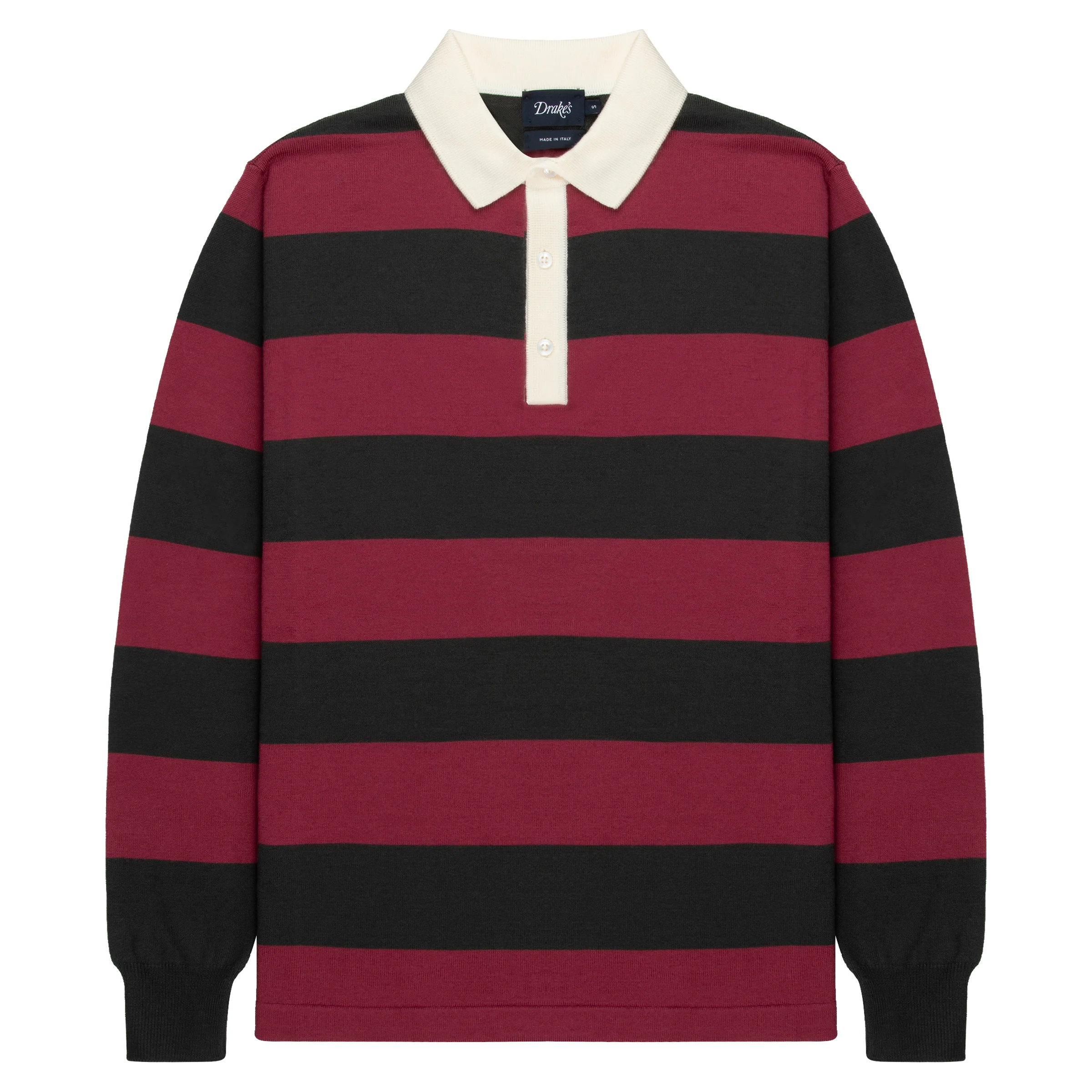 Drake's Olive/Pink Block Stripe Rugby Shirt