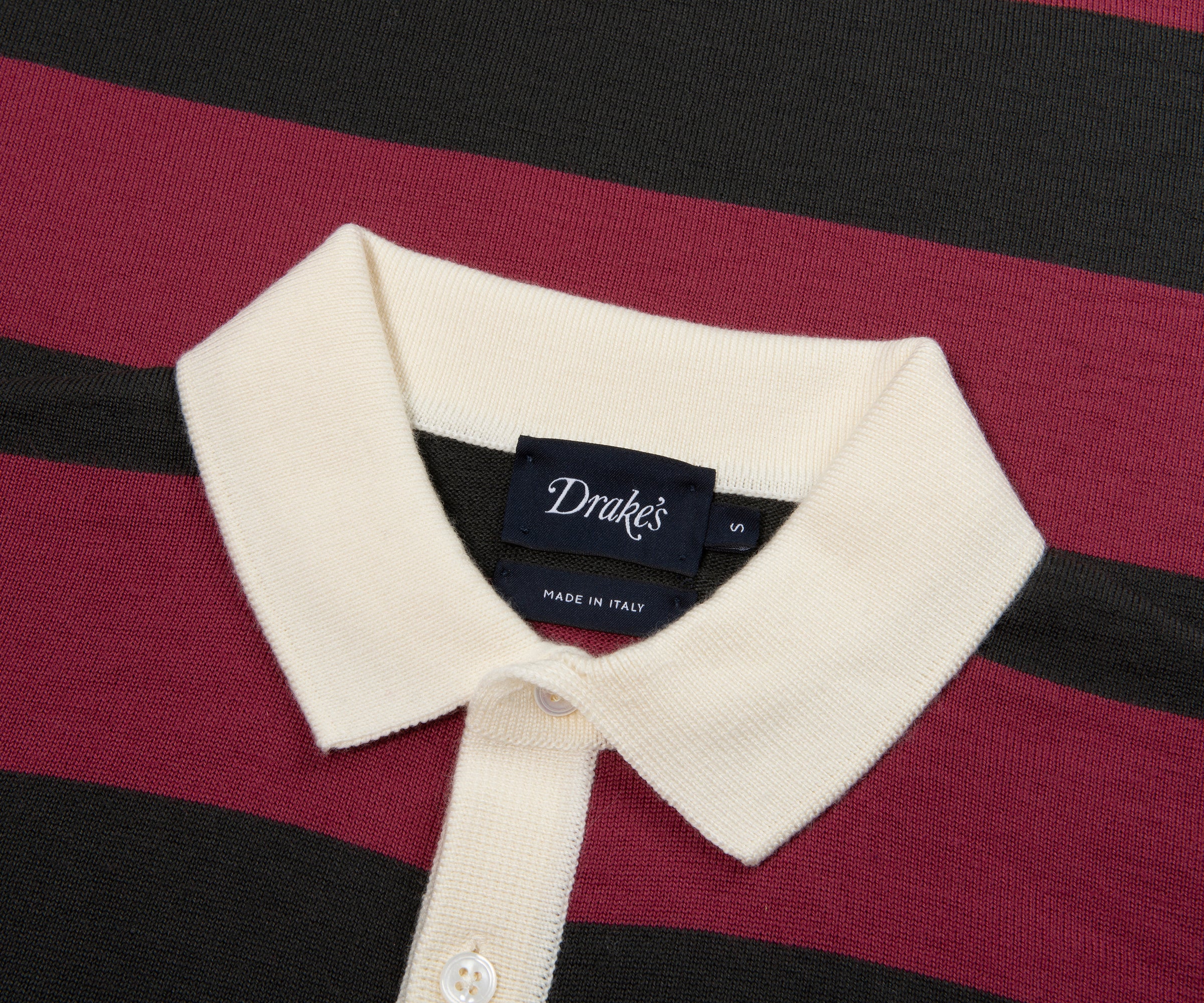 Drake's Olive/Pink Block Stripe Rugby Shirt - Image 4