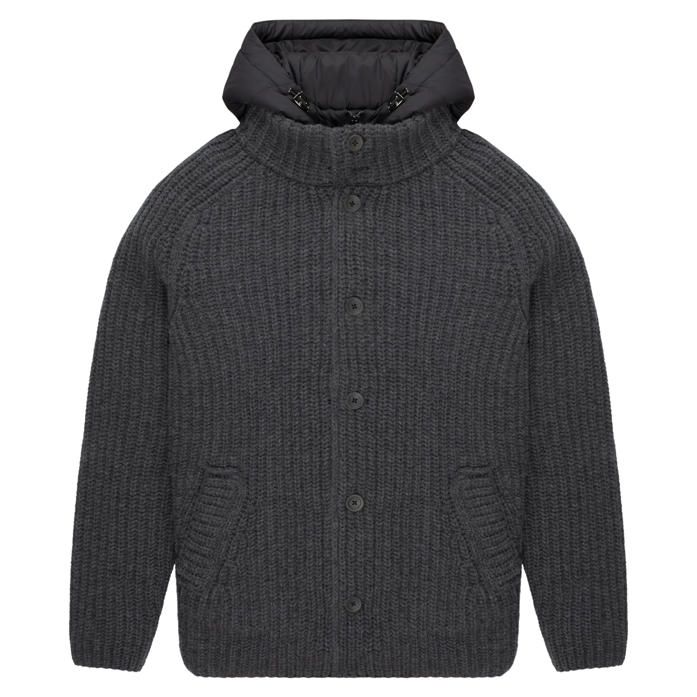 Herno Grey Chunky Knitted Hybrid Cardigan