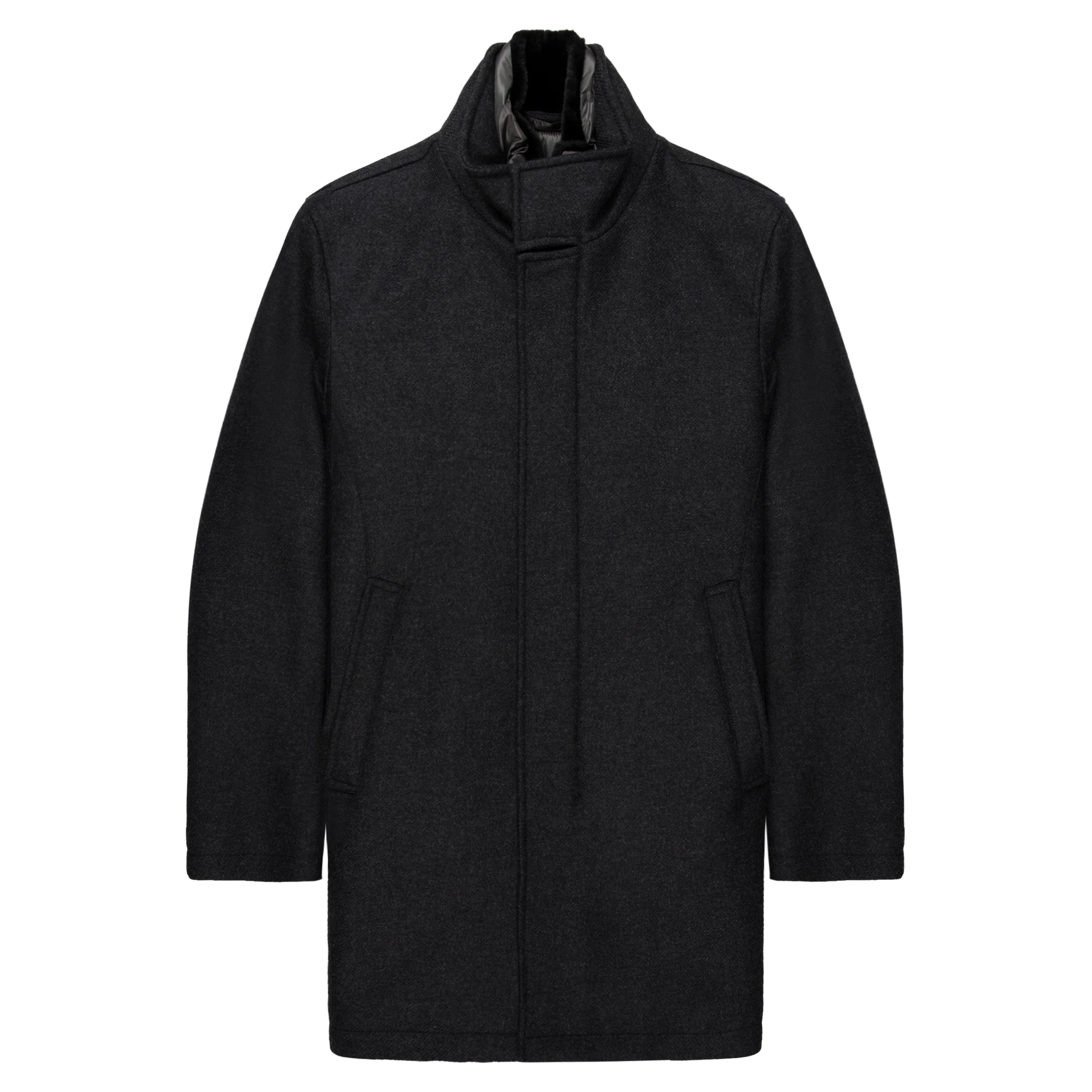 Herno Grey Fur Collard Woolen Overcoat