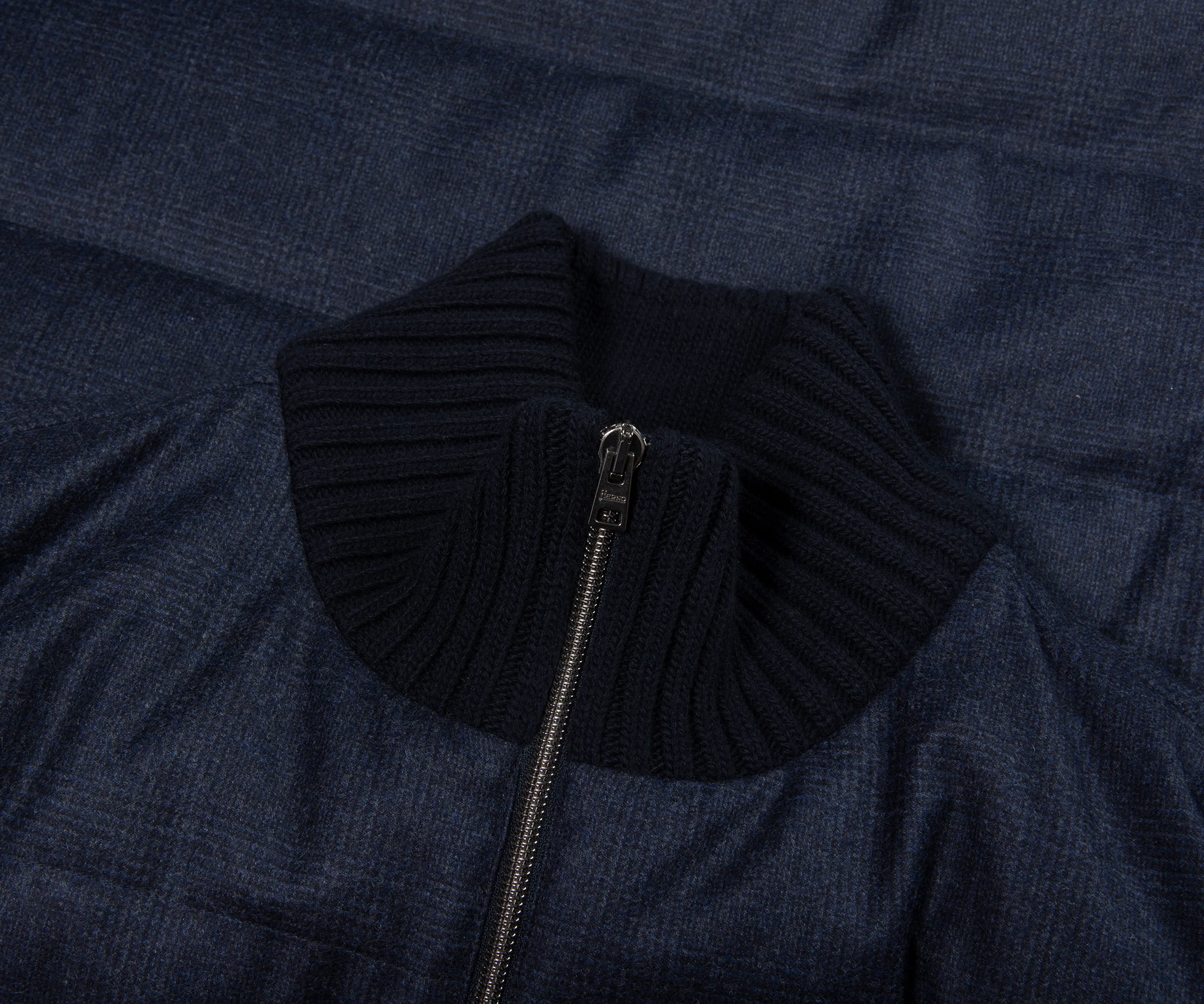 Herno Navy Checked Wool Puffer Bomber - Image 2