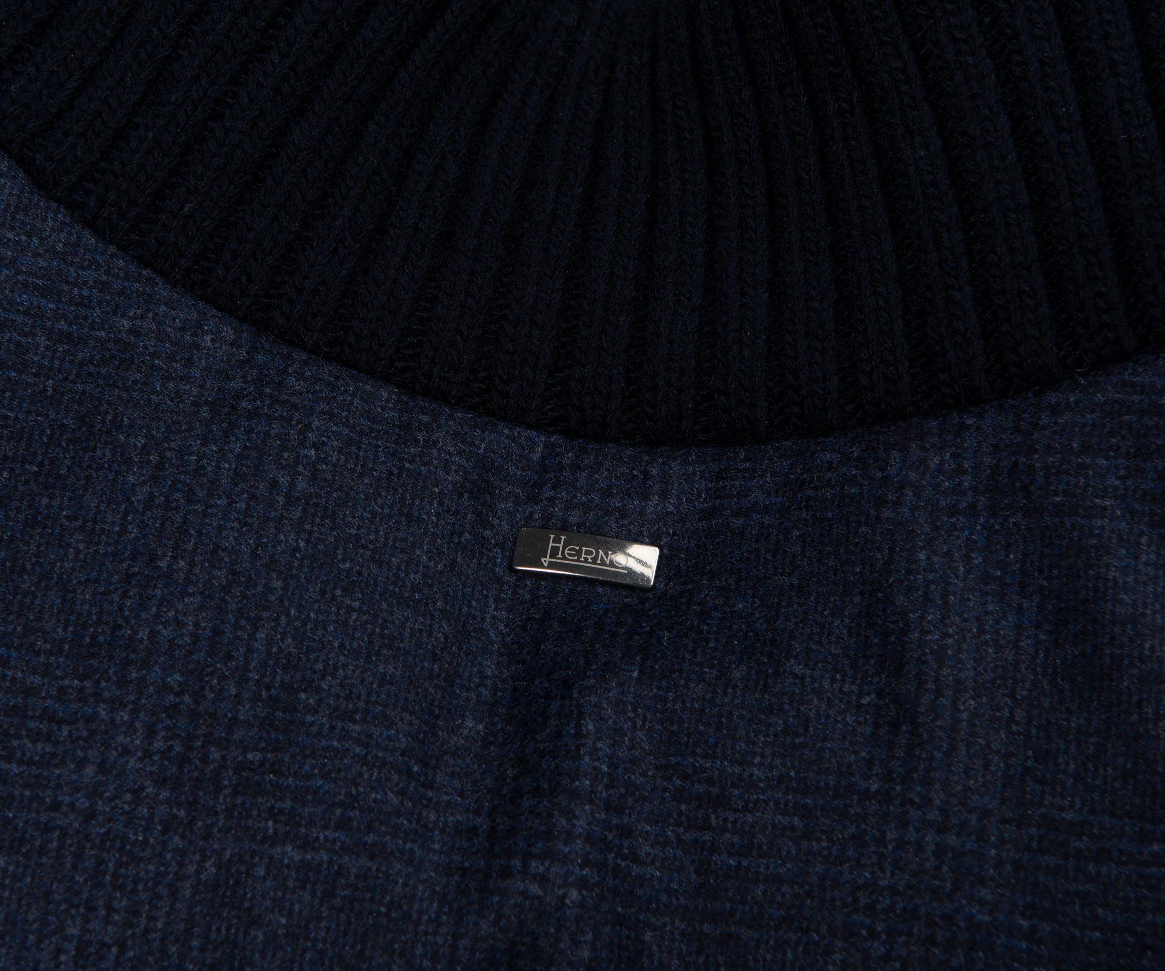 Herno Navy Checked Wool Puffer Bomber - Image 8